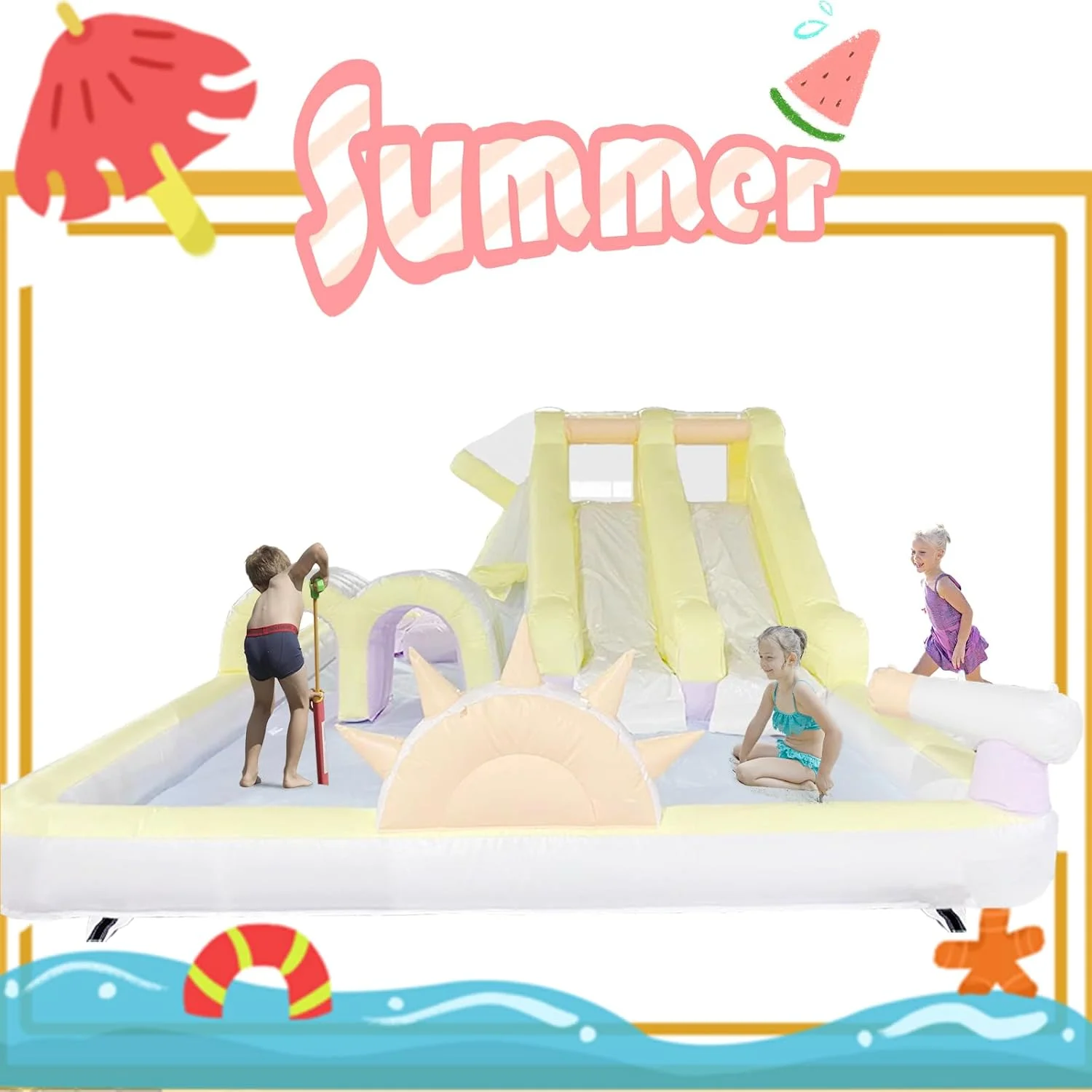 سرسره آبی بادی، پارک آبی بزرگ و سرگرم کننده با سرسره برای کودکان به همراه استخر، مناسب مهمانی بزرگسالان در حیاط خلوت