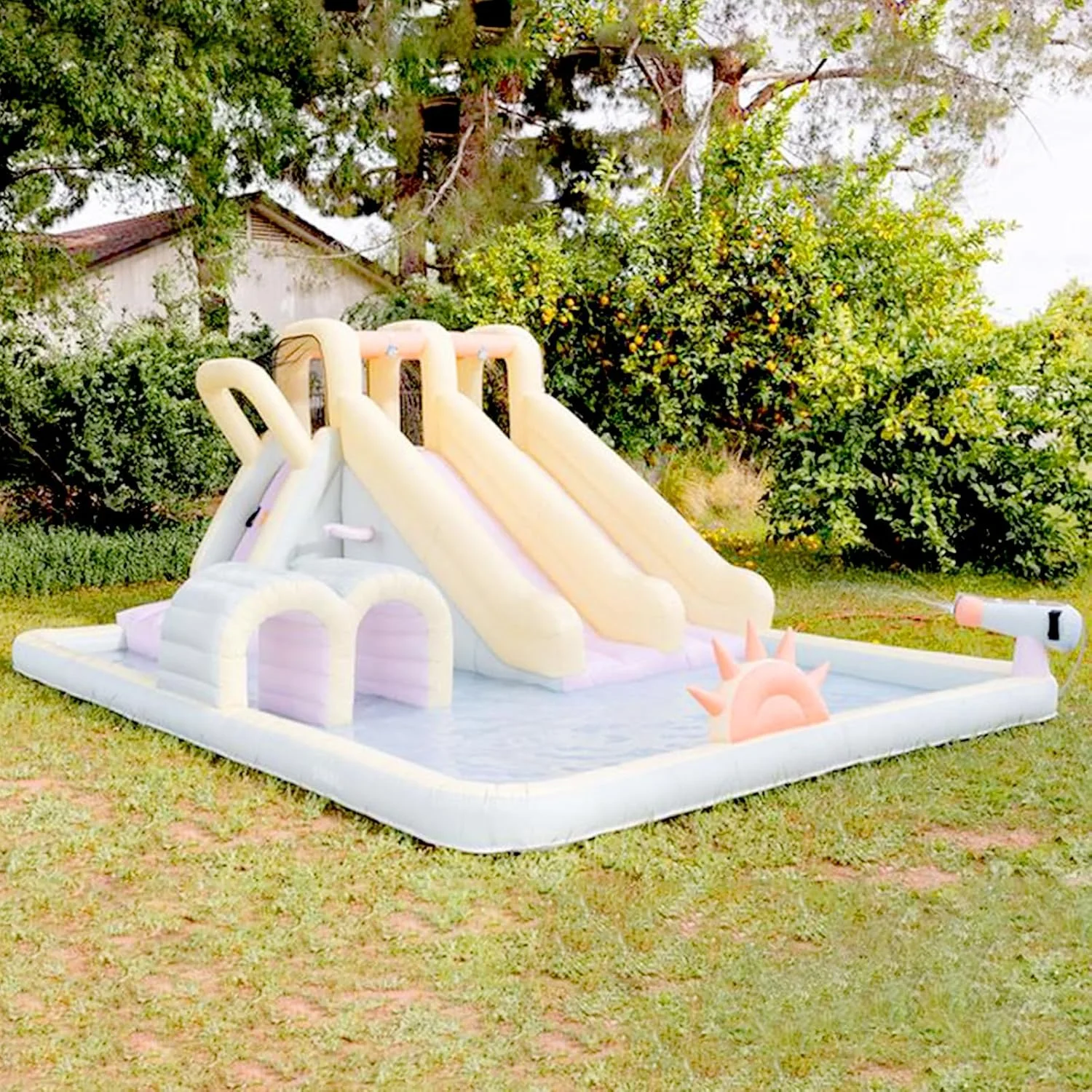 سرسره آبی بادی، پارک آبی بزرگ و سرگرم کننده با سرسره برای کودکان به همراه استخر، مناسب مهمانی بزرگسالان در حیاط خلوت