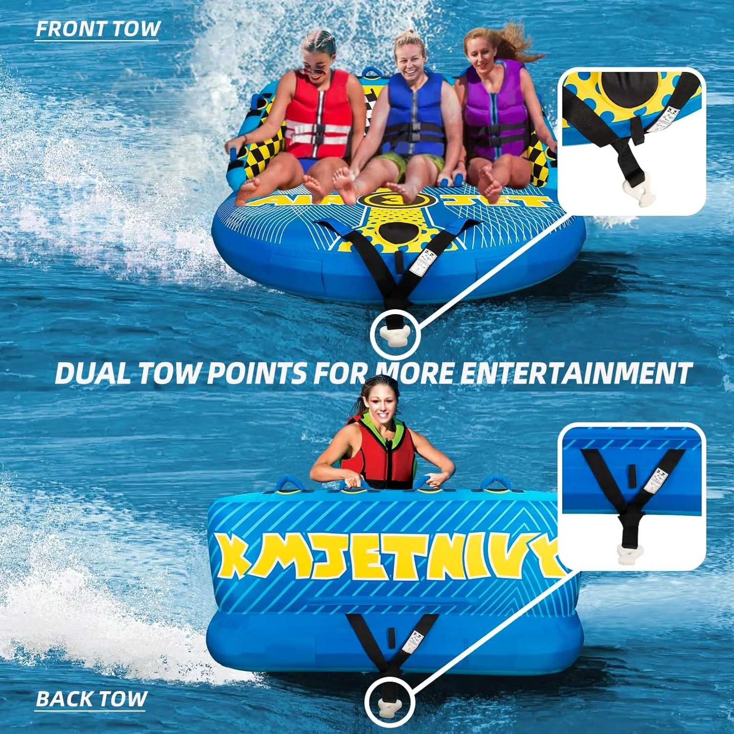 تیوب های یدک کشی برای قایق سواری، تیوب کششی، تیوب های سوپر مبل برای قایق ها، تیوب قایق بادی، نقاط کشش جلو و عقب با پوشش نایلونی ضخیم و بادوام برای ورزش های آبی