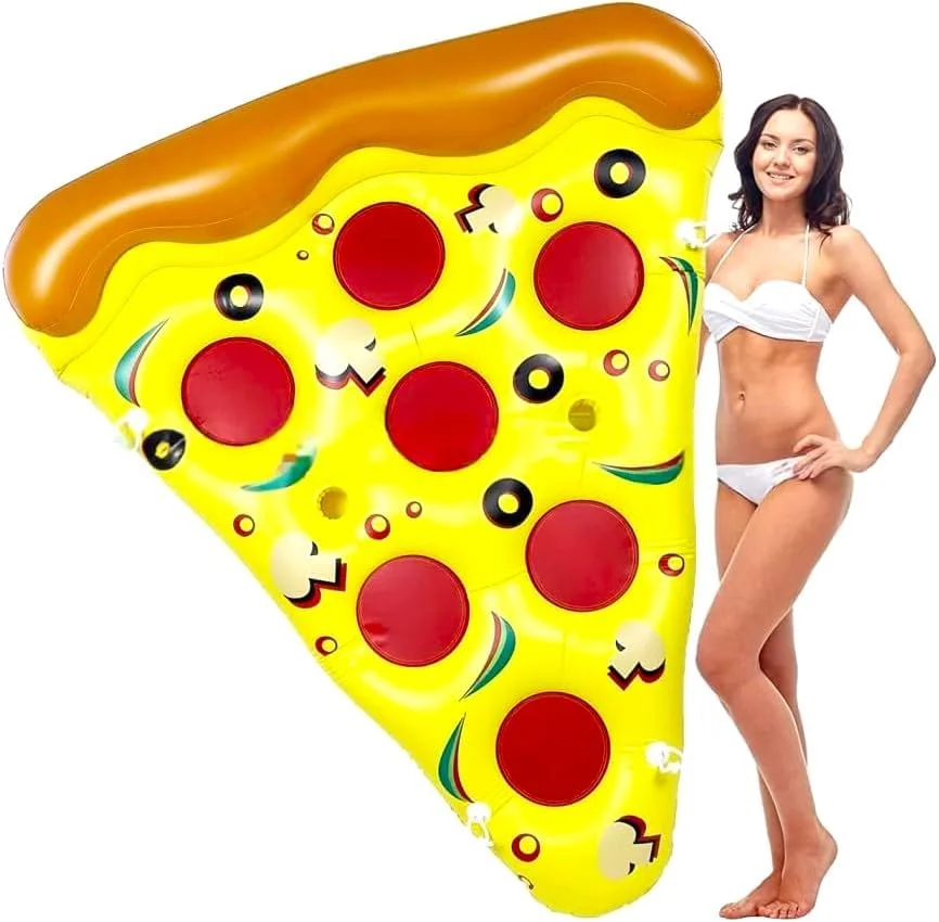 تخت بادی پیتزایی بزرگ LATERN، ابعاد 180 در 150 سانتی متر، تشک بادی شناور پی وی سی با جای لیوانی و دریچه باد سریع برای مهمانی های آبی تابستانی در دریاچه و ساحل