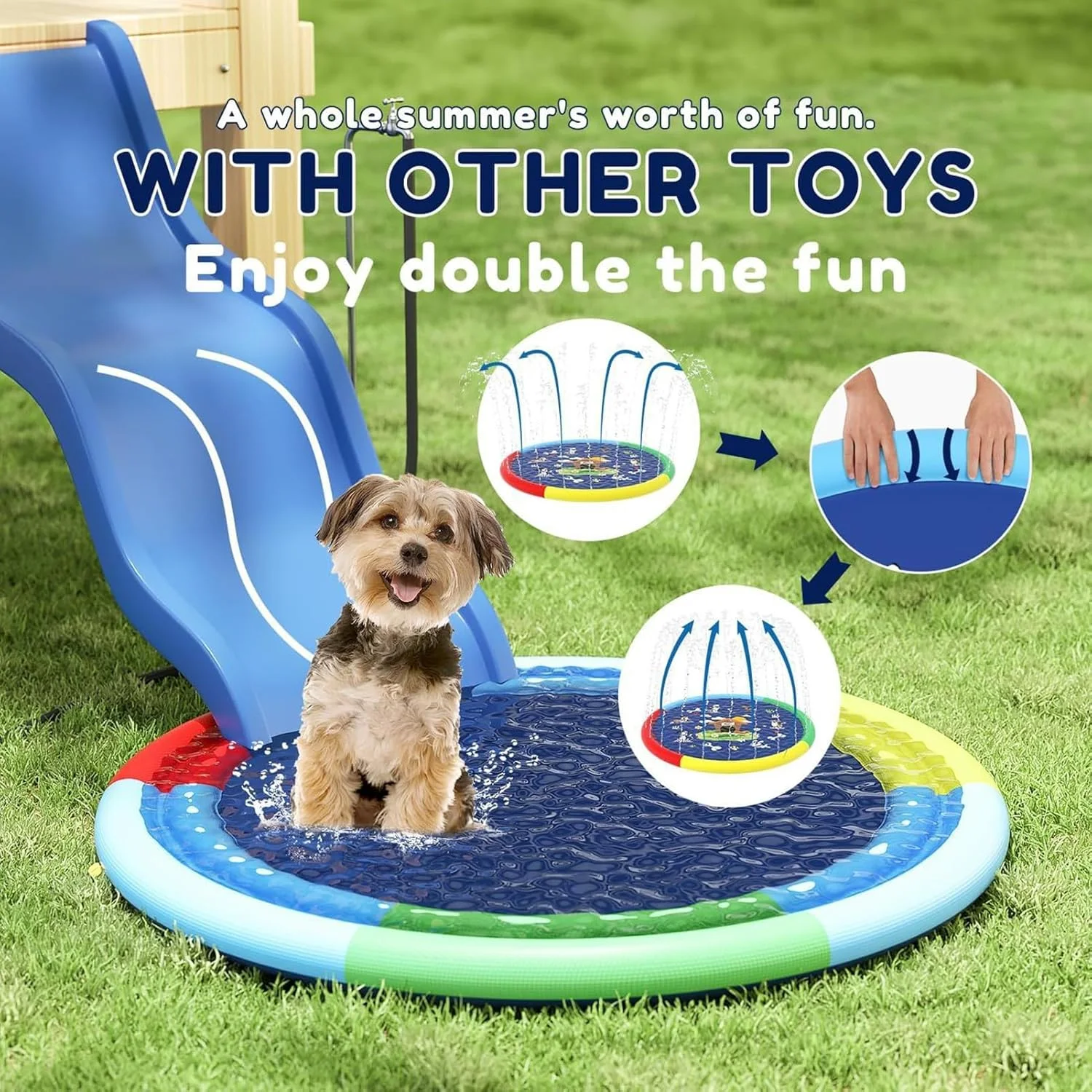 تشک آب پاش کودکانه برای فضای باز - تشک بازی آب غیر لغزنده برای کودکان و سگ ها - اسباب بازی های آبی تاشو فعالیت تابستانی برای حیاط خلوت پاسیو باغ چمن محوطه کمپینگ