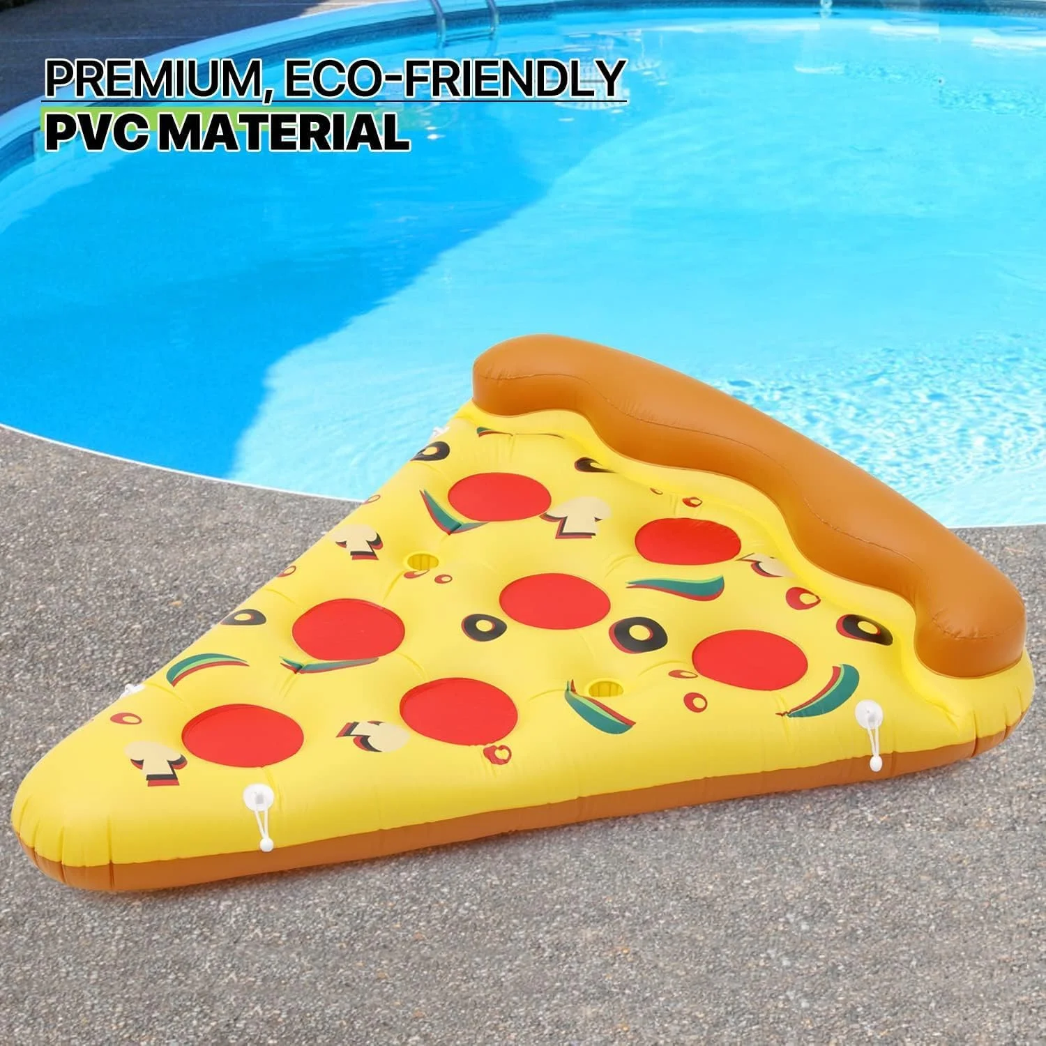 تخت بادی پیتزایی بزرگ LATERN، ابعاد 180 در 150 سانتی متر، تشک بادی شناور پی وی سی با جای لیوانی و دریچه باد سریع برای مهمانی های آبی تابستانی در دریاچه و ساحل