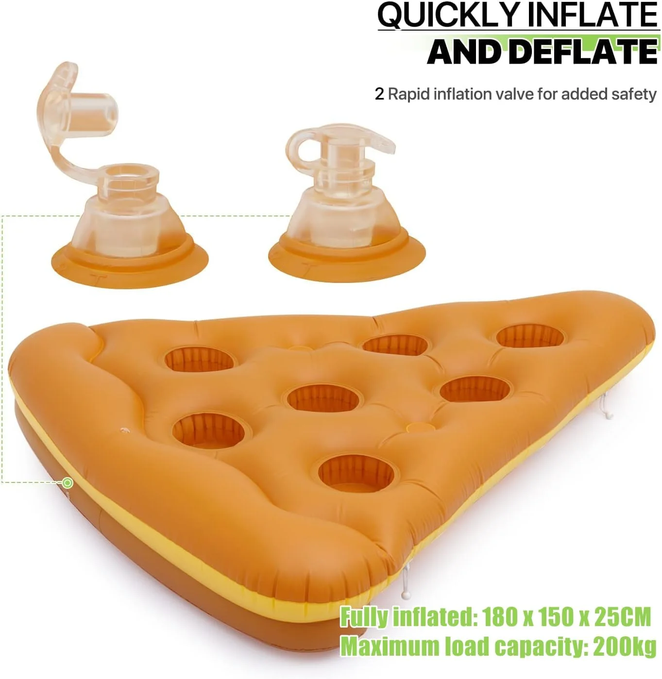 تخت بادی پیتزایی بزرگ LATERN، ابعاد 180 در 150 سانتی متر، تشک بادی شناور پی وی سی با جای لیوانی و دریچه باد سریع برای مهمانی های آبی تابستانی در دریاچه و ساحل