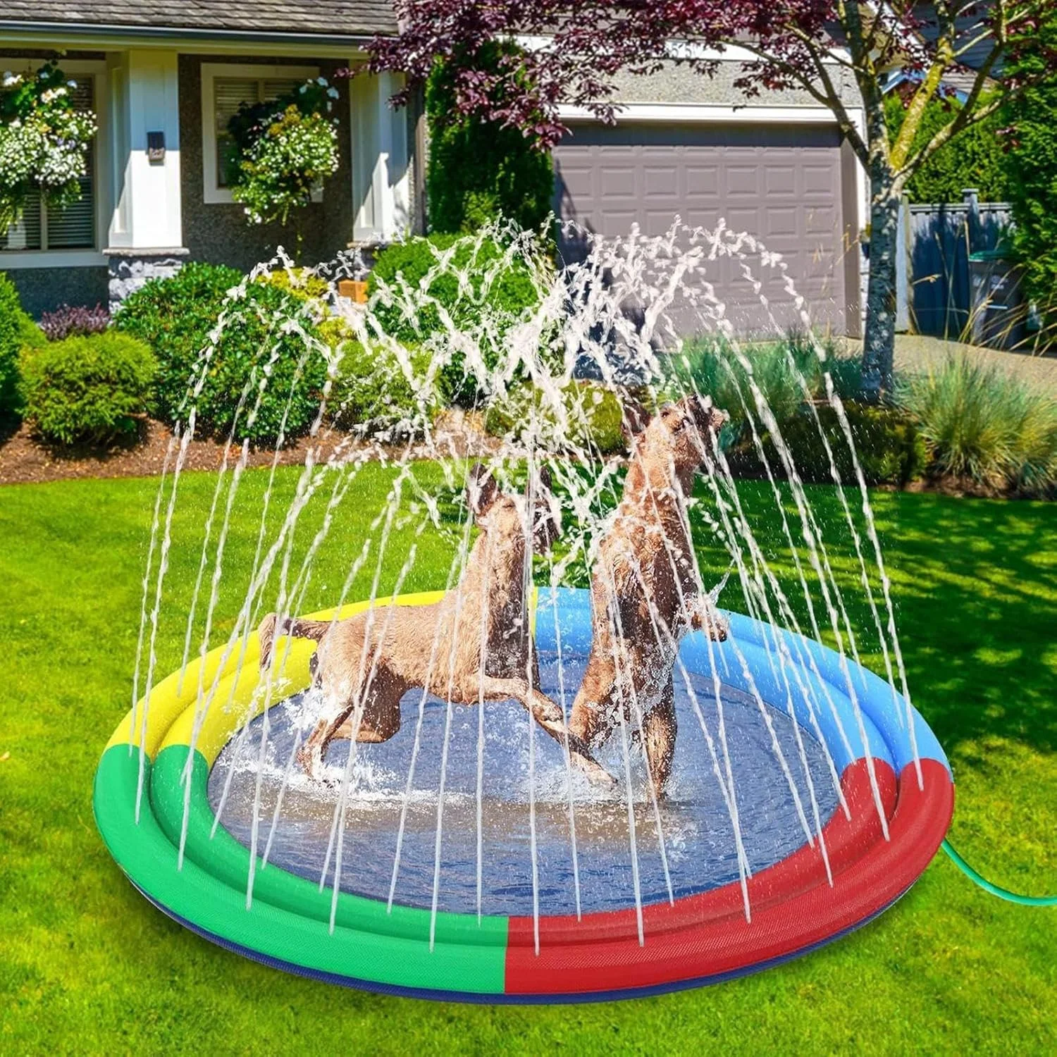 تشک آب پاش کودکانه برای فضای باز - تشک بازی آب غیر لغزنده برای کودکان و سگ ها - اسباب بازی های آبی تاشو فعالیت تابستانی برای حیاط خلوت پاسیو باغ چمن محوطه کمپینگ