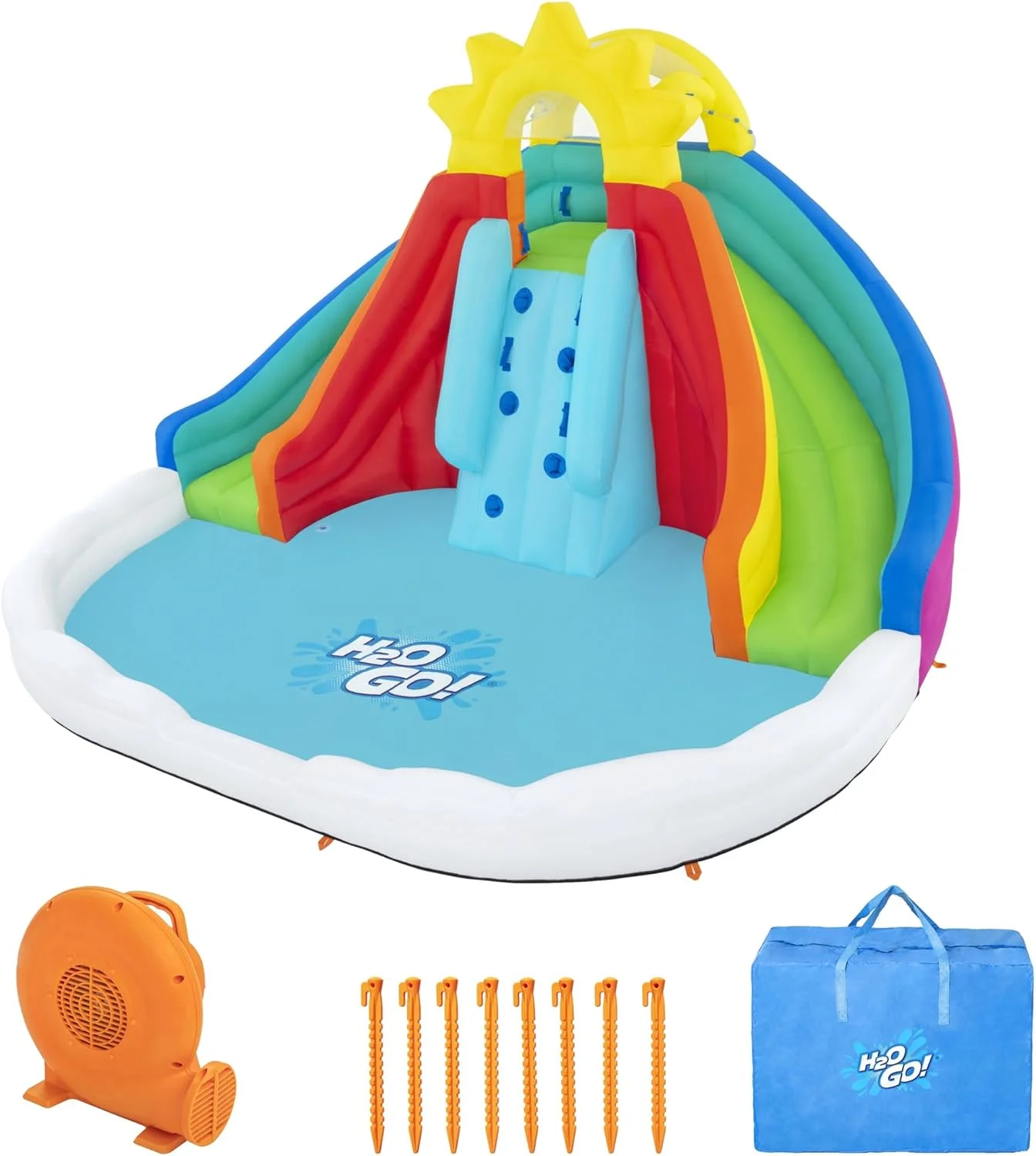 پارک آبی بزرگ H2OGO Let It Rain Mega با استخر بزرگ، آبپاش های داخلی | باد شدن آسان با دمنده همراه | اسباب بازی آبی بادوام، ایمن و سرگرم کننده