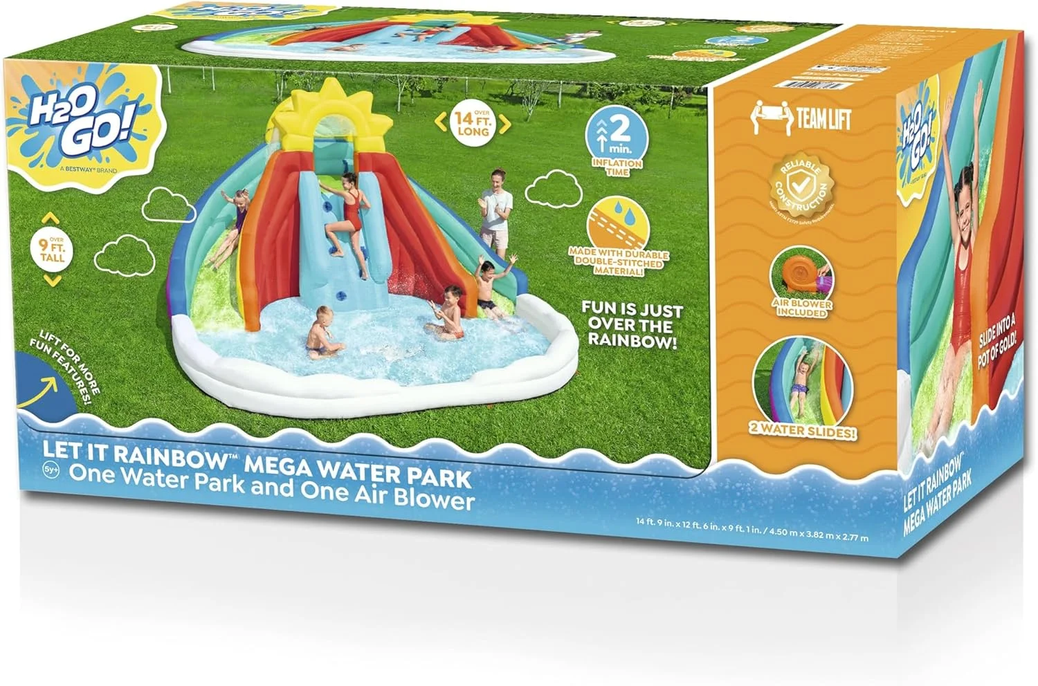 پارک آبی بزرگ H2OGO Let It Rain Mega با استخر بزرگ، آبپاش های داخلی | باد شدن آسان با دمنده همراه | اسباب بازی آبی بادوام، ایمن و سرگرم کننده