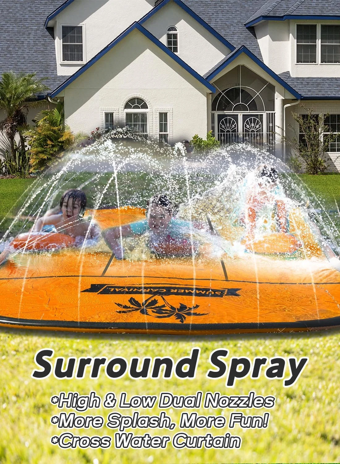 سرسره آبی لغزنده سه لاین نارنجی 6.7 متری، اسباب بازی های تابستانی برای کودکان در فضای باز به همراه آبپاش و 3 تخته شنا سرسره آبی لغزنده سه لاین نارنجی 6.7 متری، اسباب بازی های تابستانی برای کودکان در فضای باز به همراه آبپاش و 3 تخته شنا