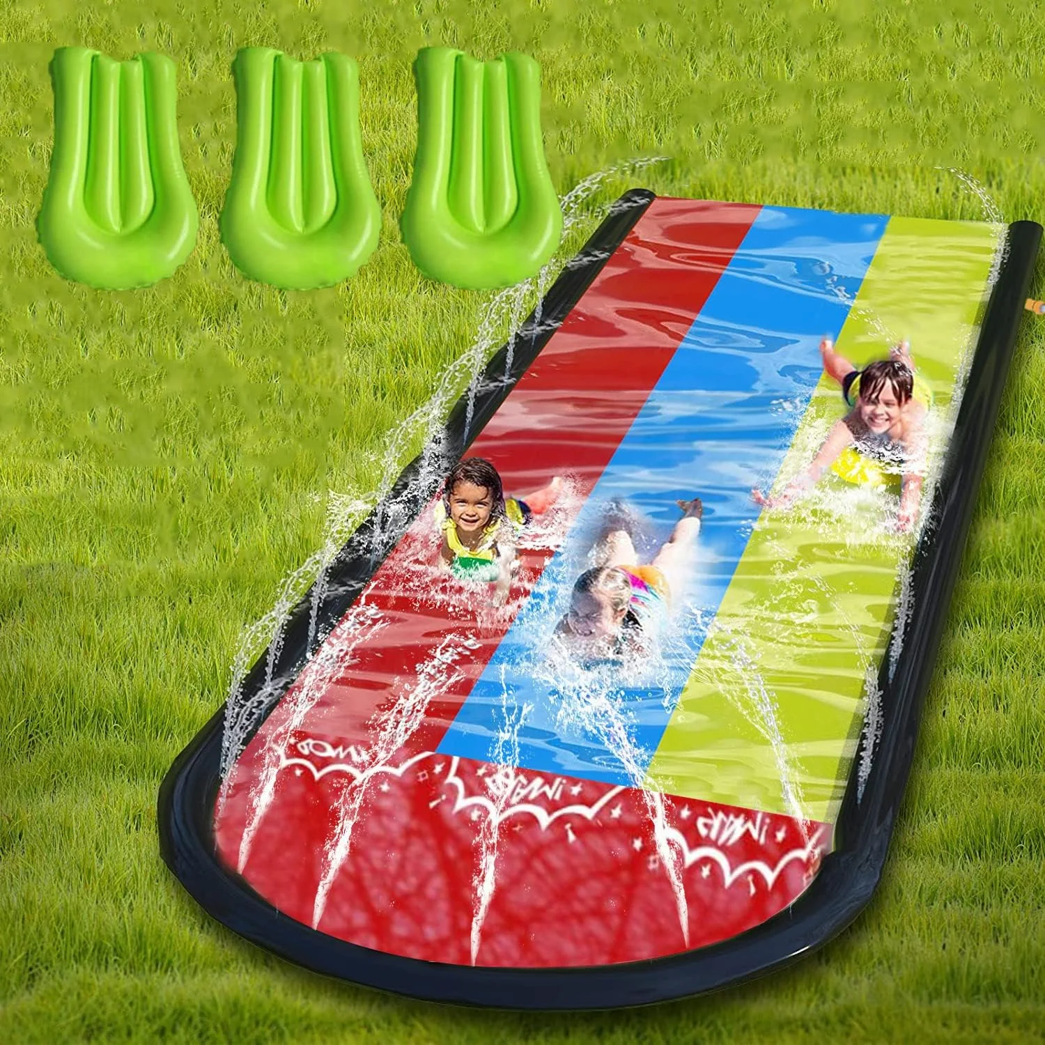 سرسره آبی سه لاین چمن، سرسره آبی مناسب برای بازی های حیاط خلوت کودکان، سرسره لغزنده با 3 تخته موج سواری، سرسره سه لاین 4.8 متری با آبپاش دوتایی (سرسره مسابقه سه نفره) سرسره آبی سه لاین چمن، سرسره آبی مناسب برای بازی های حیاط خلوت کودکان، سرسره لغزنده با 3 تخته موج سواری، سرسره سه لاین 4.8 متری با آبپاش دوتایی (سرسره مسابقه سه نفره)