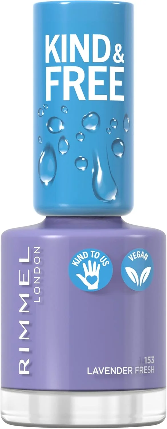 لاک ناخن پاک و ملایم Rimmel KIND & FREE - لایه رویی تنفس پذیر - فرمول گیاهی - بدون تست حیوانی و وگان - 8 میلی لیتر - سایه 153 Lavender Light