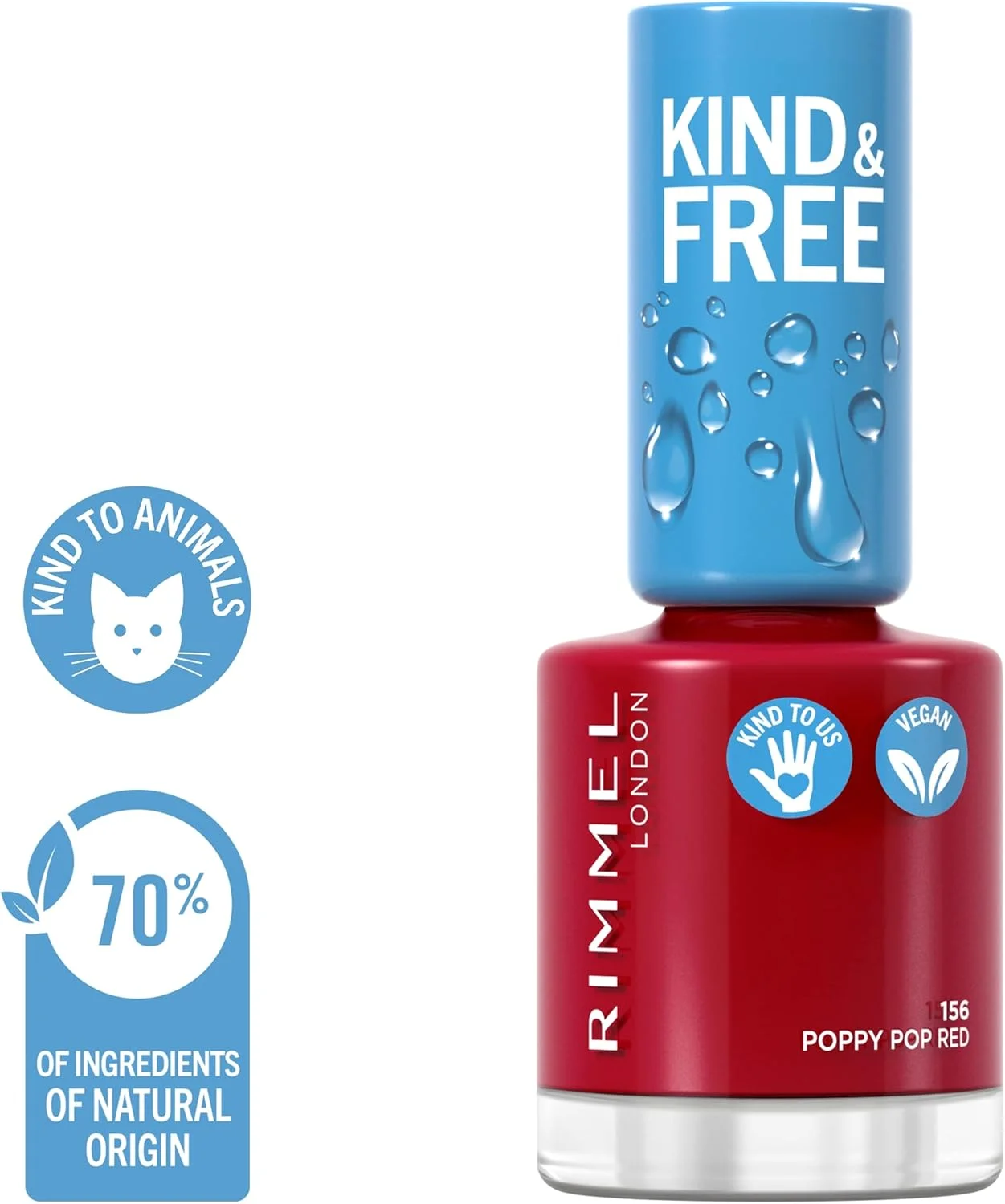 لاک ناخن تمیز و مهربان Rimmel KIND & FREE - پوشش نهایی تنفسی - فرمول گیاهی - مهربان با حیوانات و وگان - 8 میلی لیتر - سایه 156 Poppy Pop Red لاک ناخن تمیز و مهربان Rimmel KIND & FREE - پوشش نهایی تنفسی - فرمول گیاهی - مهربان با حیوانات و وگان - 8 میلی لیتر - سایه 156 Poppy Pop Red