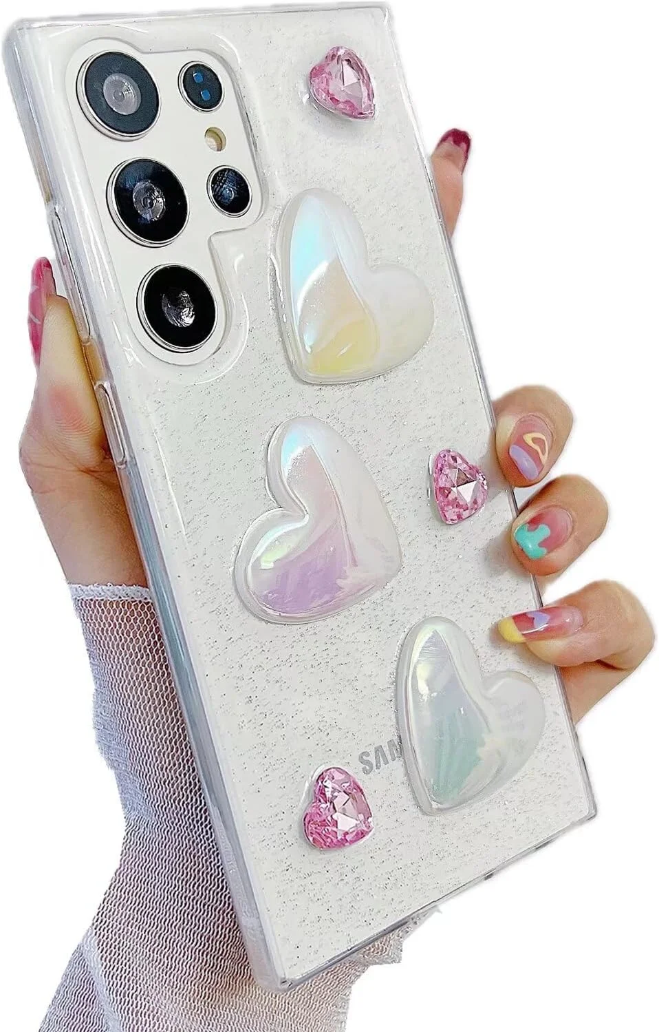 کاور شفاف لیزری Nadoli Galaxy S22 Plus، محافظ نرم، شفاف و انعطاف پذیر اکلیلی با طرح قلب رنگین کمانی، پوشش بامپر لاستیکی برای Samsung Galaxy S22 Plus کاور شفاف لیزری Nadoli Galaxy S22 Plus، محافظ نرم، شفاف و انعطاف پذیر اکلیلی با طرح قلب رنگین کمانی، پوشش بامپر لاستیکی برای Samsung Galaxy S22 Plus