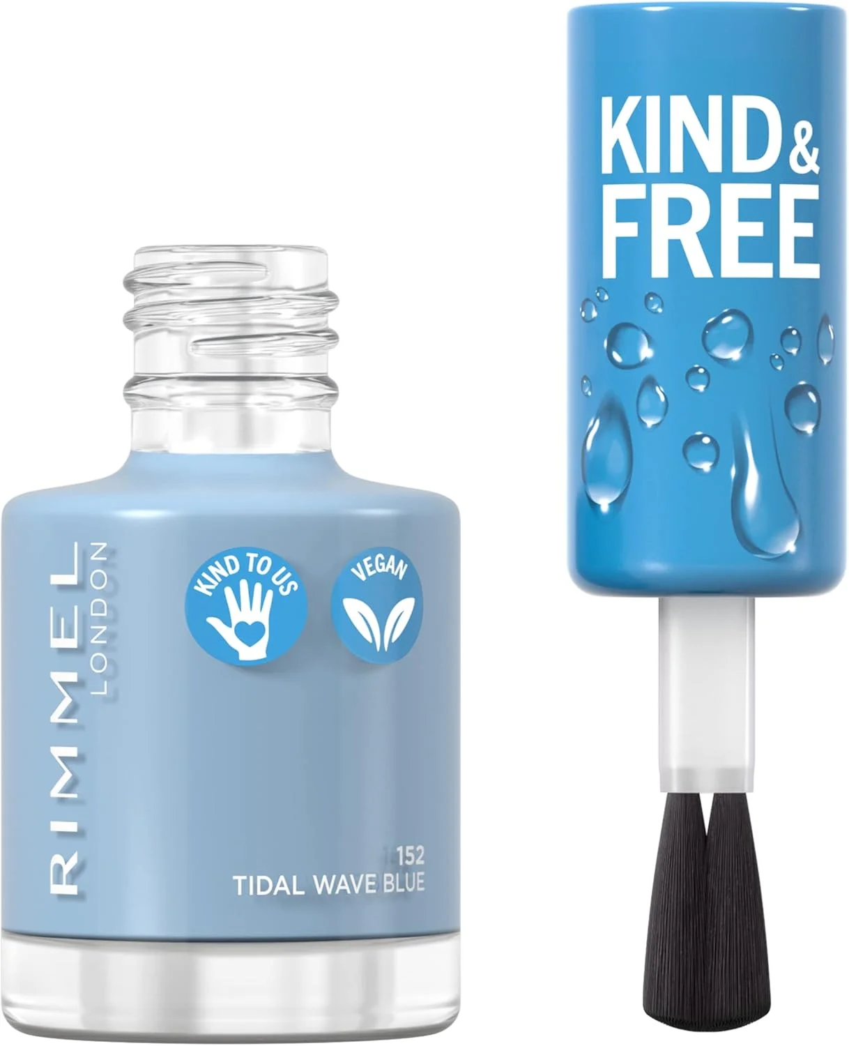 لاک ناخن پاک و ملایم Rimmel Kind & Free - پوشش نهایی تنفسی - فرمول گیاهی - مهربان با حیوانات و وگان - 8 میلی لیتر، رنگ 152 آبی موجی