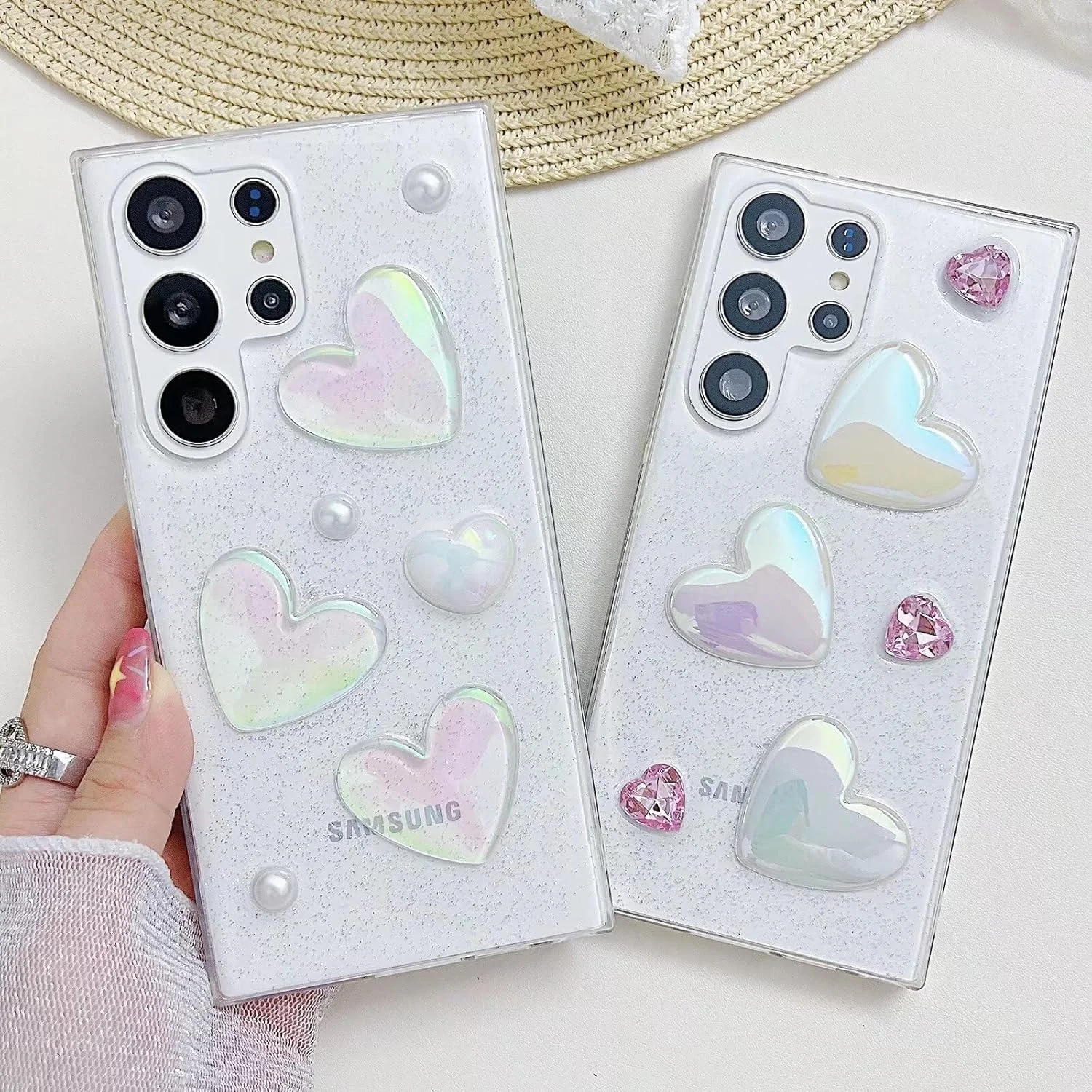 کاور شفاف لیزری Nadoli Galaxy S22 Plus، محافظ نرم، شفاف و انعطاف پذیر اکلیلی با طرح قلب رنگین کمانی، پوشش بامپر لاستیکی برای Samsung Galaxy S22 Plus