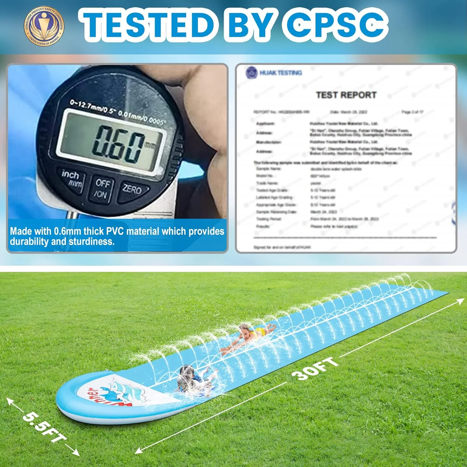 سرسره آبی لغزنده 9 متری، سرسره آبی چمنی مقاوم، سرسره های آبی لغزنده فوق العاده بلند با 2 تخته بدنه برای اسباب بازی کودکان و بزرگسالان با آبپاش، ورزش های فضای باز باغ حیاط خلوت (A)