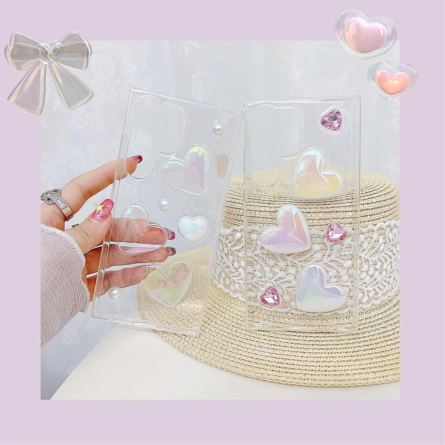 کاور شفاف لیزری Nadoli Galaxy S22 Plus، محافظ نرم، شفاف و انعطاف پذیر اکلیلی با طرح قلب رنگین کمانی، پوشش بامپر لاستیکی برای Samsung Galaxy S22 Plus