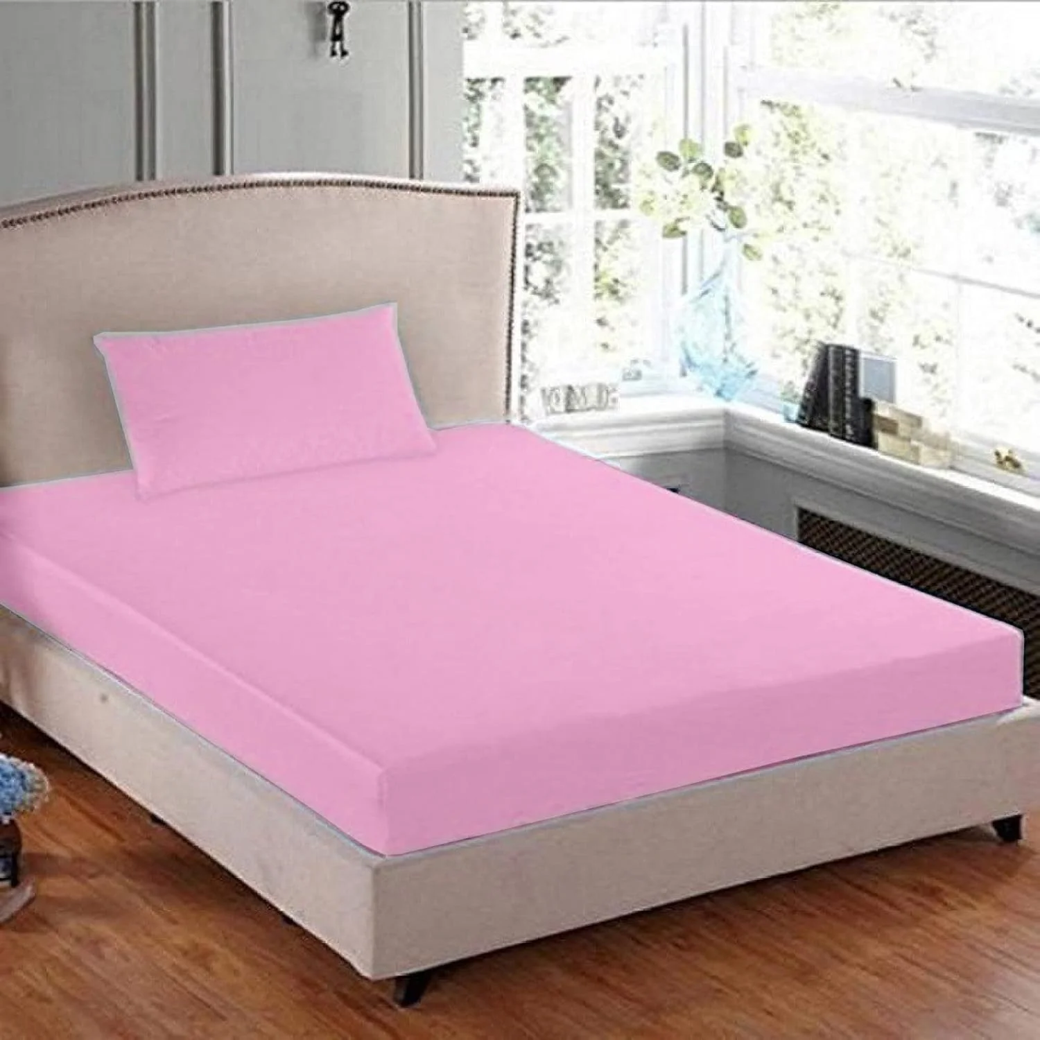 پاردا - ست دو تکه ملحفه کش دار پنبه ای ترک تک نفره + روبالشی - 100x200 سانتی متر (صورتی)