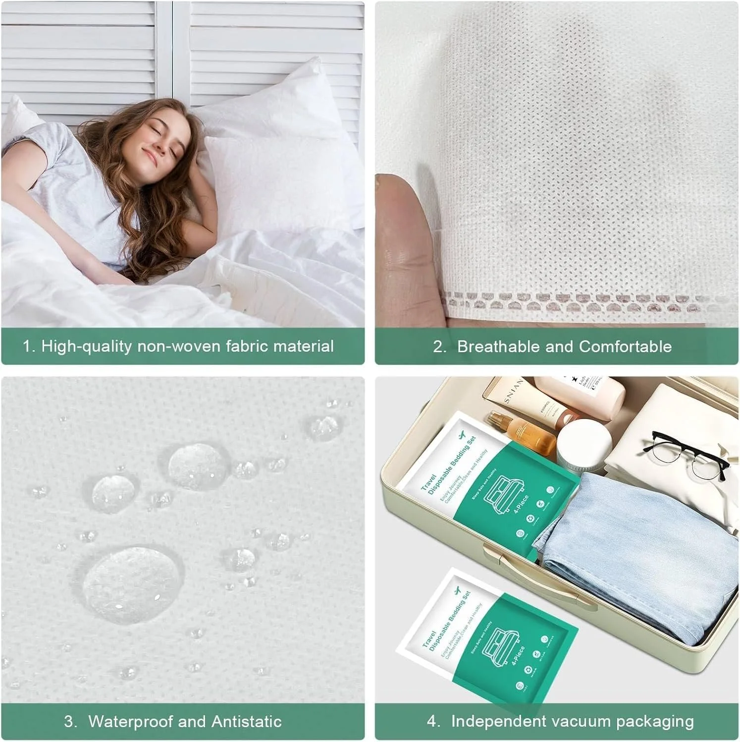 ست ملحفه یکبار مصرف مسافرتی 2 عددی - سایز کوئین به همراه روکش لحاف و روبالشتی، ملحفه بهداشتی و مناسب برای هتل ها، سفرهای دریایی و ملزومات سفر