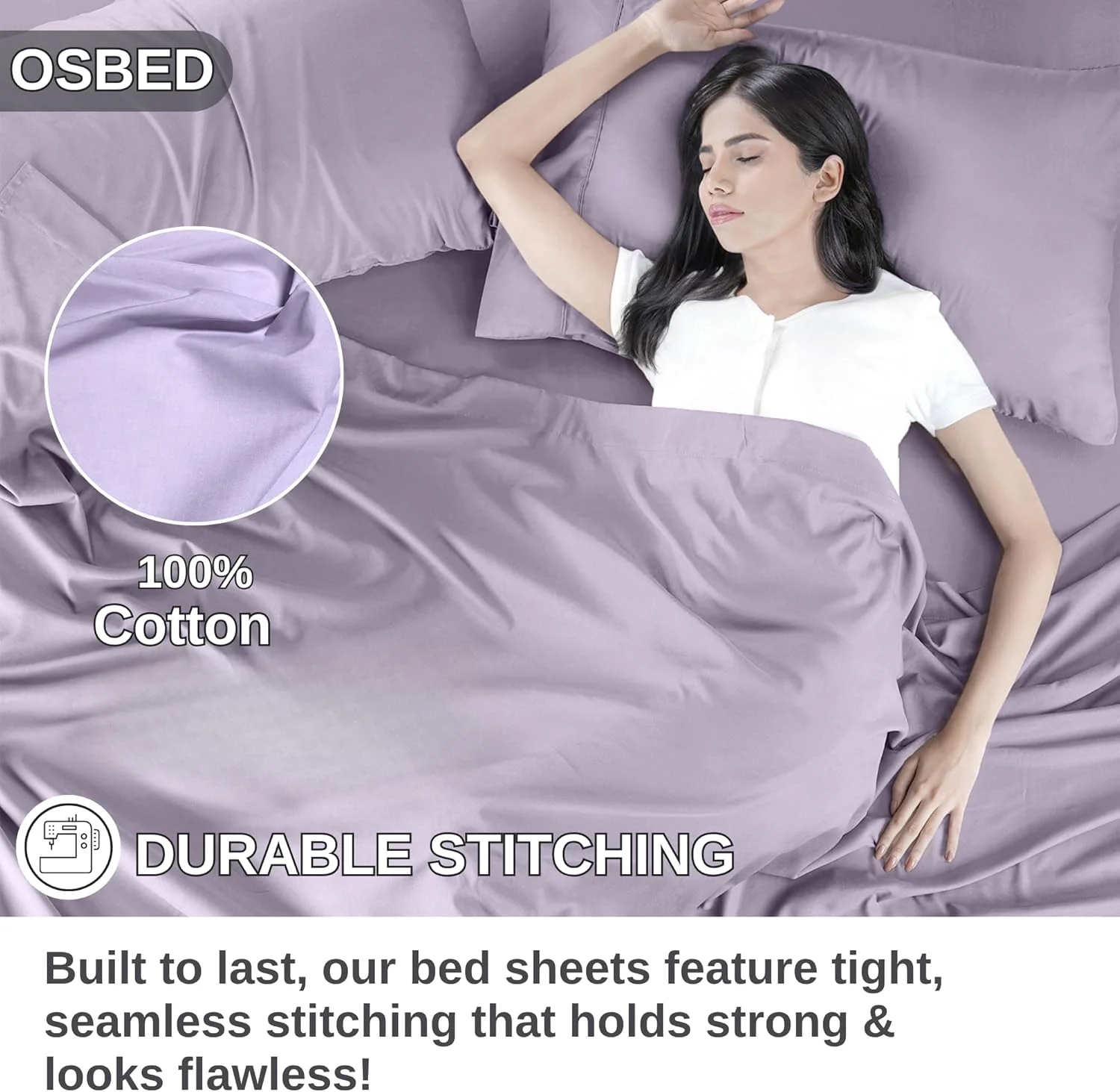 ست ملحفه 4 تکه لوکس OSBED شامل 2 روبالشی، 1 ملحفه تخت و 1 ملحفه کش دار | ست روتختی با کیفیت عالی و مقاوم در برابر رنگ رفتگی از جنس پارچه 100% پنبه مناسب برای اتاق خواب و هتل ها (اسطوخودوس، یک نفره)