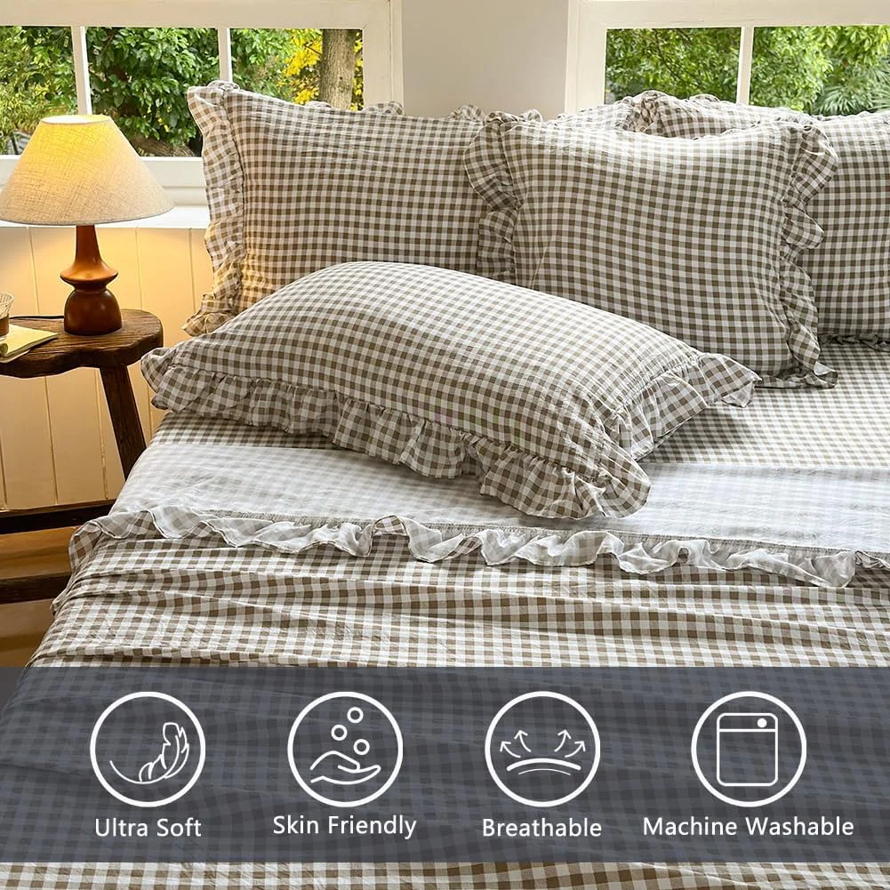 ست ملحفه کینگ طرح دار تان، ملحفه های کینگ چهار تکه میکروفایبر نرم از پیش شسته شده طرح دار، ست ملحفه 4 تکه با لبه های تزیینی مناسب تخت های ضخیم