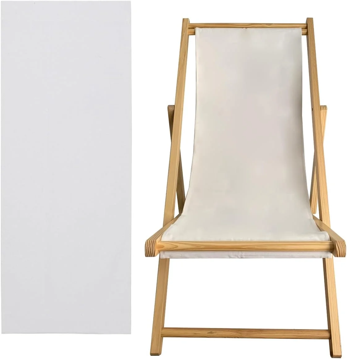 پارچه تعویضی صندلی استراحت فضای باز، 120 سانتی متر طول در 44 سانتی متر عرض - پارچه صندلی تاشو ساحلی، مناسب استفاده در فضای داخلی و خارجی - بدون قاب چوبی (سفید)