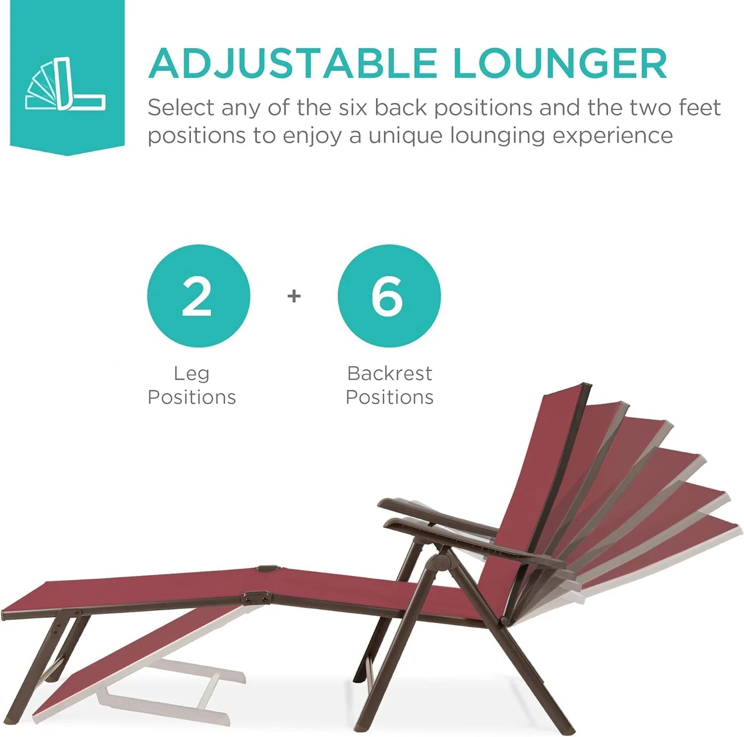 صندلی استراحت فضای باز VITAL، صندلی تاشو تکستیلین، صندلی استراحت برای ساحل/حیاط/استخر/پاسیو با پشتی قابل تنظیم 7 حالته و زیرپایی تاشو (خاکستری)