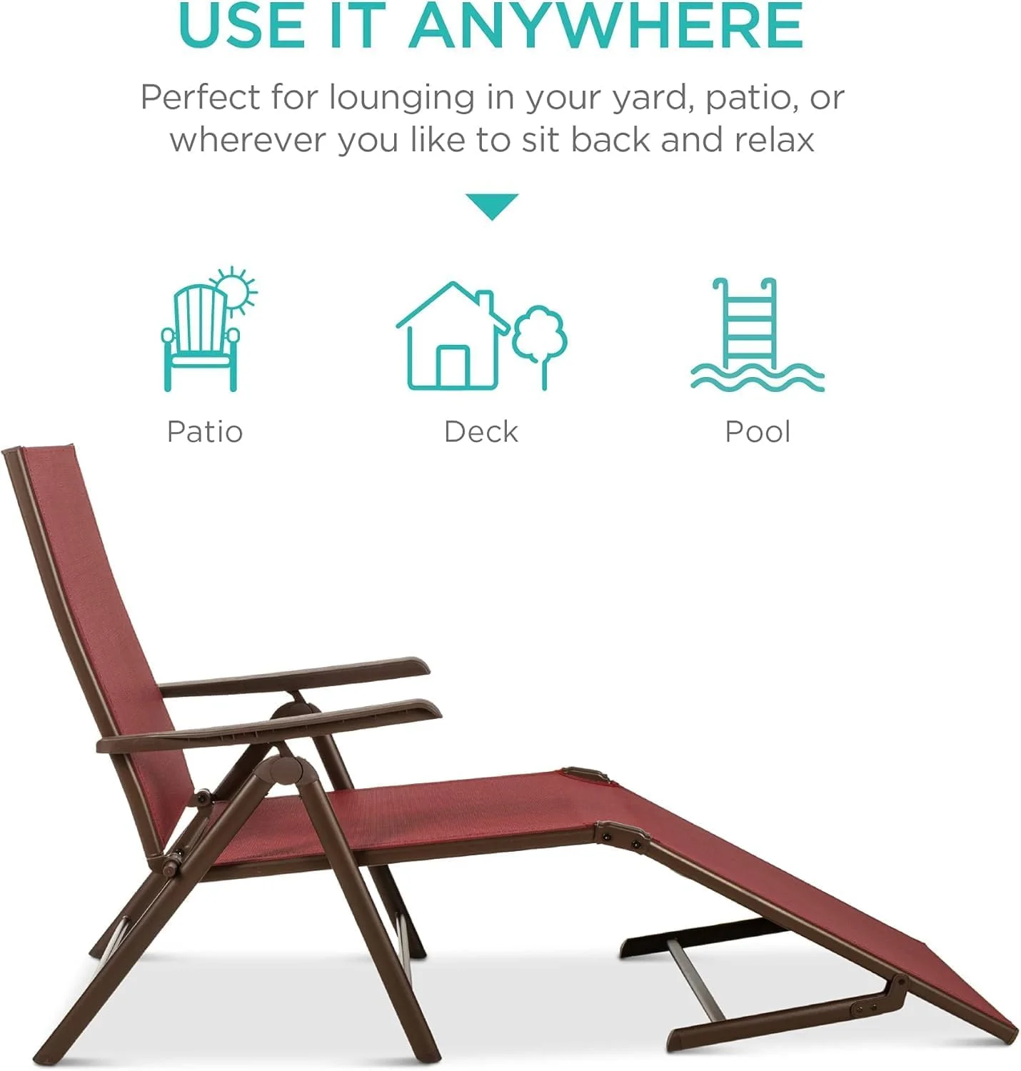 صندلی استراحت فضای باز VITAL، صندلی تاشو تکستیلین، صندلی استراحت برای ساحل/حیاط/استخر/پاسیو با پشتی قابل تنظیم 7 حالته و زیرپایی تاشو (خاکستری)