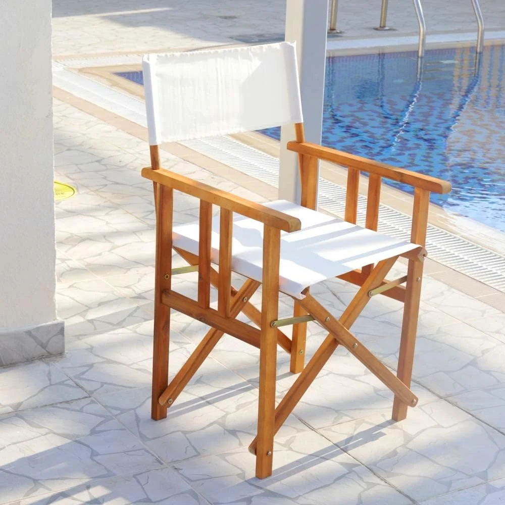صندلی کارگردانی چوبی آکاسیا جامد YAHOME مناسب فضای باز - صندلی آفتابگیر قابل تنظیم مقاوم در برابر آب و هوا برای مبلمان باغ کنار استخر - صندلی ساحلی آرامش بخش