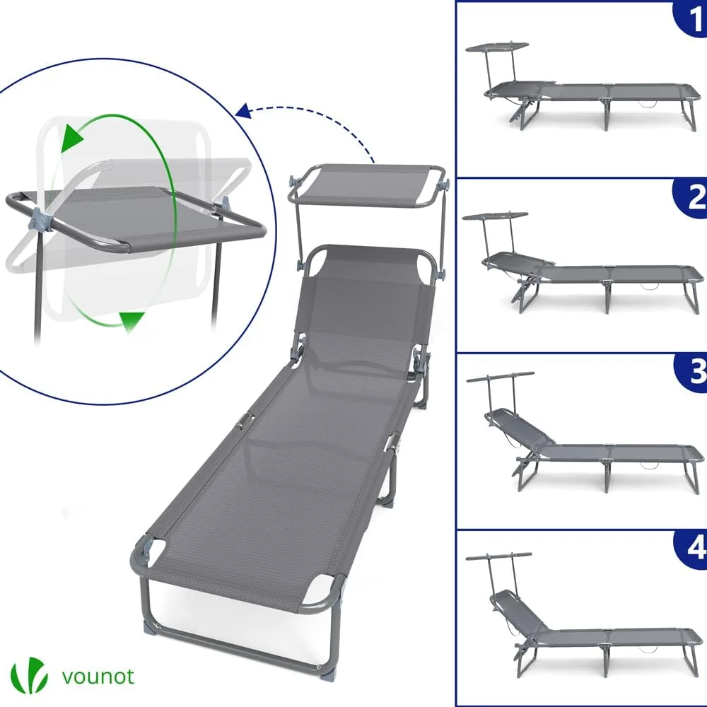 ست 2 عددی صندلی آفتابگیر تاشو VOUNOT، تخت آفتابگیر تکیه گاه دار با پشتی قابل تنظیم و سایبان برای باغ، ساحل، پاسیو، استخر، کمپ، تحمل وزن 110 کیلوگرم، خاکستری ست 2 عددی صندلی آفتابگیر تاشو VOUNOT، تخت آفتابگیر تکیه گاه دار با پشتی قابل تنظیم و سایبان برای باغ، ساحل، پاسیو، استخر، کمپ، تحمل وزن 110 کیلوگرم، خاکستری