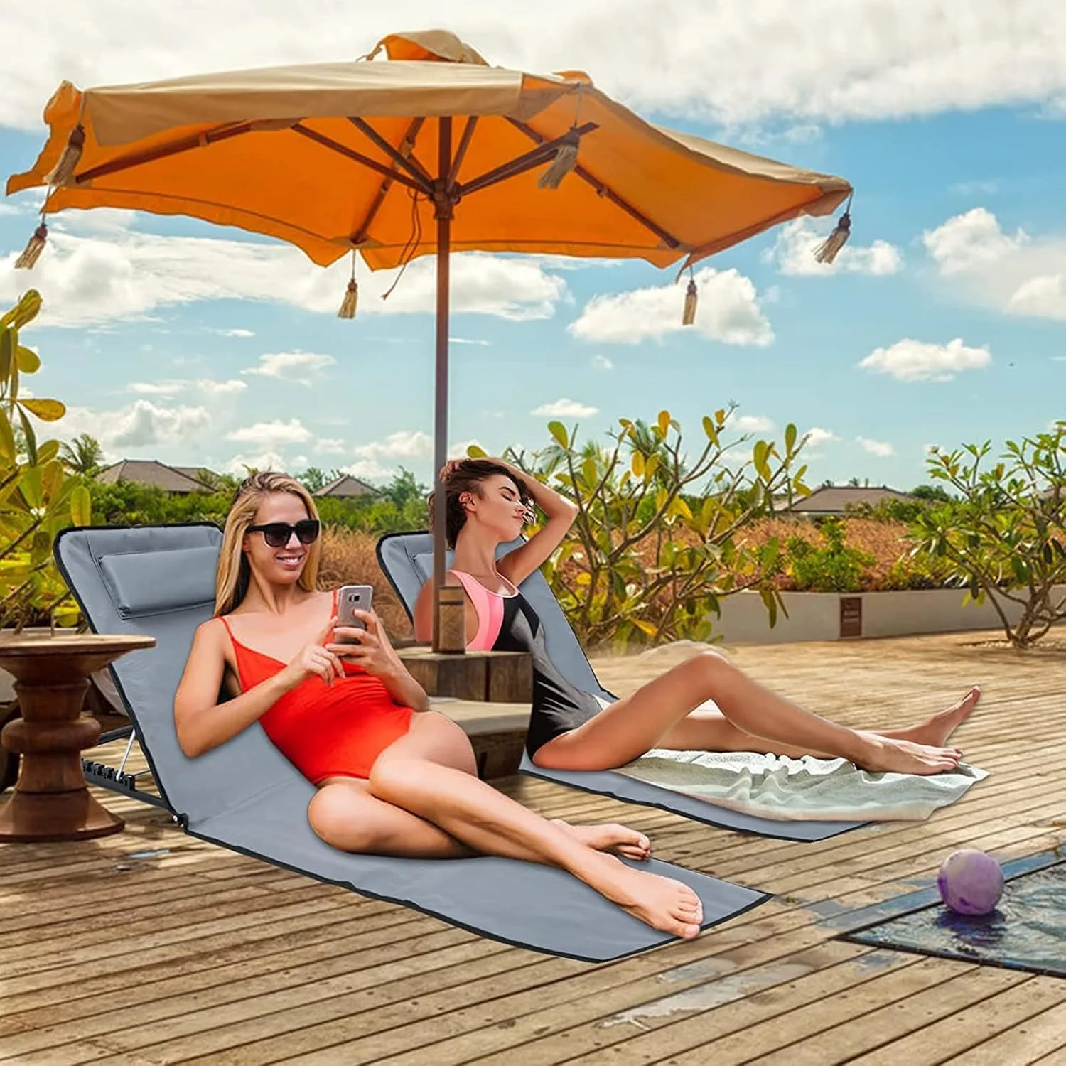 صندلی ساحلی تاشو ZXTING با ارتفاع قابل تنظیم 5 حالته - زیرانداز ساحلی پر شده با الیاف سبک و تاشو برای صرفه جویی در فضا (رنگ: سرمه ای)