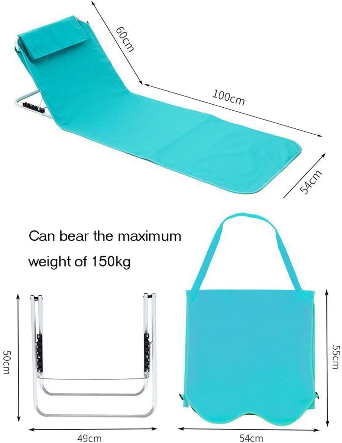 صندلی ساحلی تاشو ZXTING با ارتفاع قابل تنظیم 5 حالته - زیرانداز ساحلی پر شده با الیاف سبک و تاشو برای صرفه جویی در فضا (رنگ: سرمه ای)