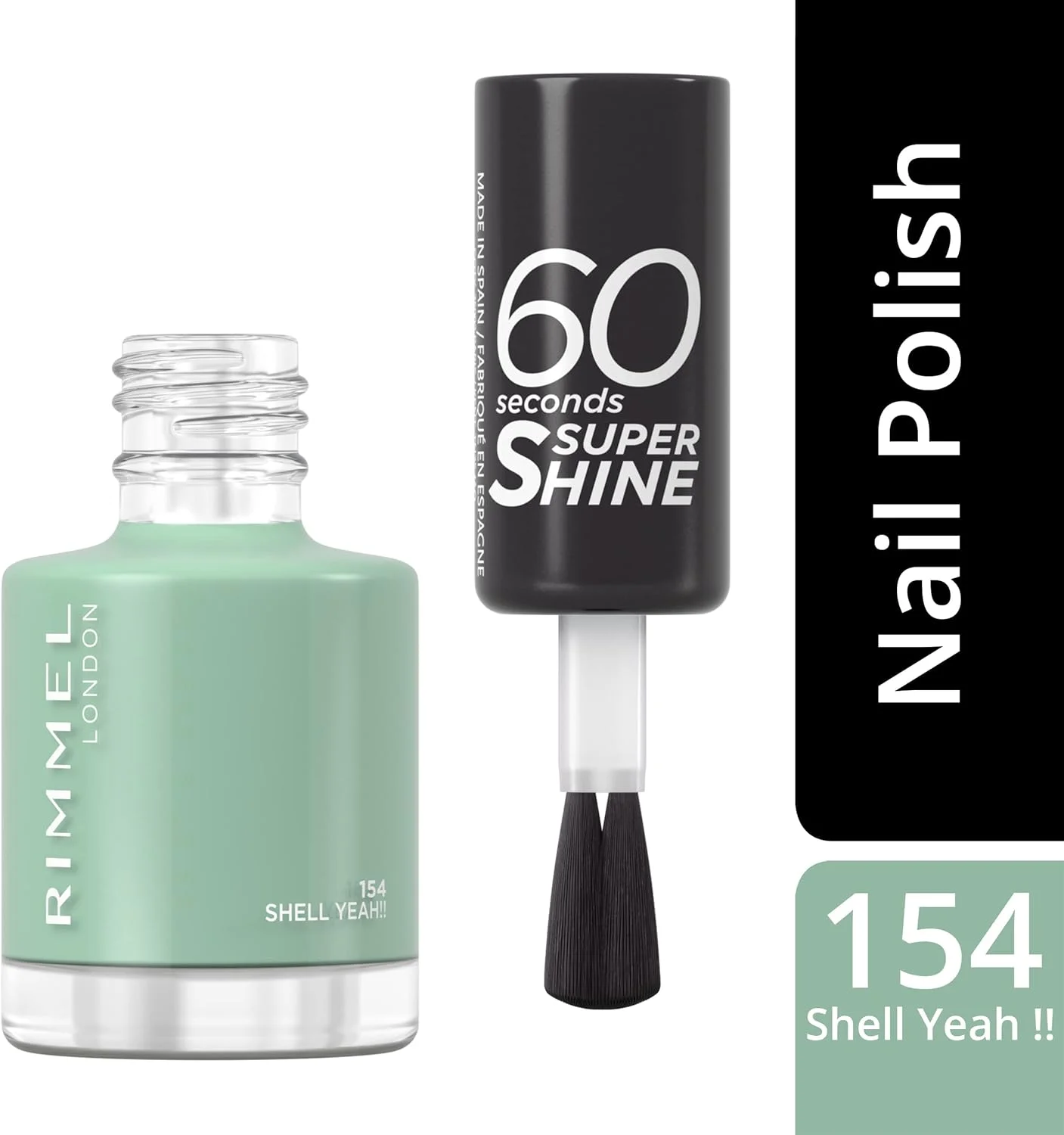لاک ناخن سوپر شاین 60 ثانیه ای ریمل لاندن - خشک شدن سریع - مقاوم در برابر لب پر شدن و محو شدن، ماندگاری تا 10 روز - استفاده دقیق با یک حرکت - 154 Shell Yeah!!، 8 میلی لیتر