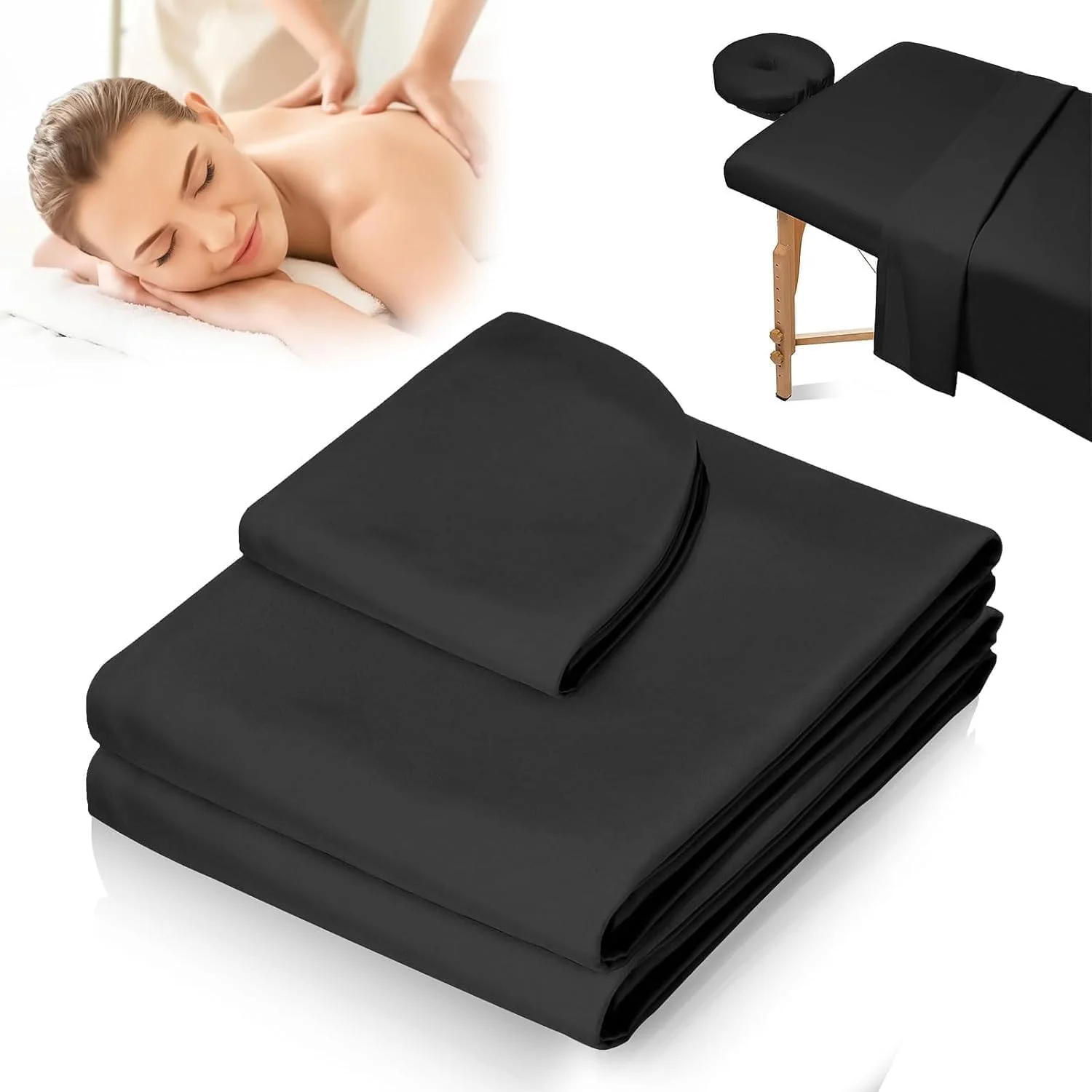 ست ملحفه تخت ماساژ لینن، ست 3 تکه روکش تخت ماساژ ممتاز - شامل ملحفه کش دار، ملحفه تخت و روکش جای صورت، نرم و مقاوم در برابر چروک، تنفس پذیر، مشکی ست ملحفه تخت ماساژ لینن، ست 3 تکه روکش تخت ماساژ ممتاز - شامل ملحفه کش دار، ملحفه تخت و روکش جای صورت، نرم و مقاوم در برابر چروک، تنفس پذیر، مشکی
