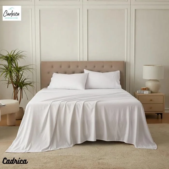 ست ملحفه تخت خواب لوکس، ست روتختی 4 تکه شامل 1 ملحفه کش دار، 1 ملحفه تخت، 2 روبالشی، هتل لاین، سایز کینگ (سفید)