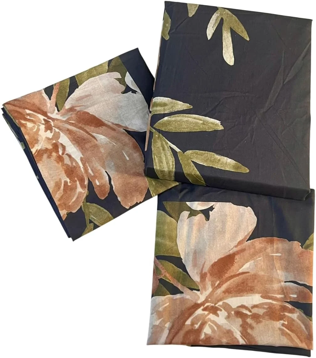 سرویس ملحفه دونفره بزرگ Luxuria Living UAE، پلی کتان، خاکستری با طرح گل صورتی، ملحفه تخت دوبل با 2 روبالشتی