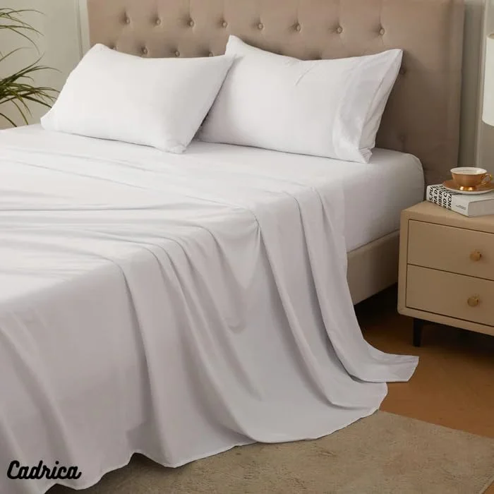 ست ملحفه تخت خواب لوکس، ست روتختی 4 تکه شامل 1 ملحفه کش دار، 1 ملحفه تخت، 2 روبالشی، هتل لاین، سایز کینگ (سفید)