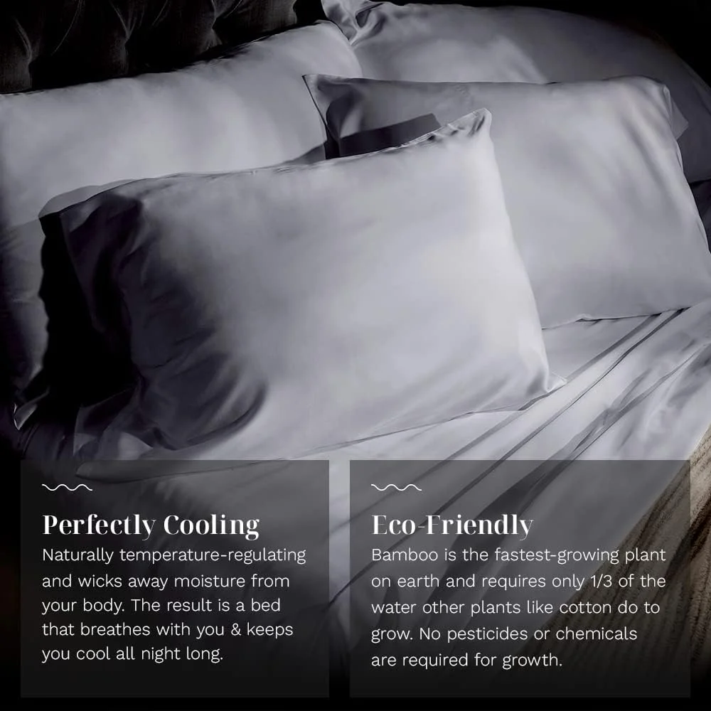 ست ملحفه لوکس لاکسوم | 100% ویسکوز بامبو | سایز کینگ - سنگی | جیب های عمیق | ست 4 تکه (کش دار، ساده، 2 روبالشتی)