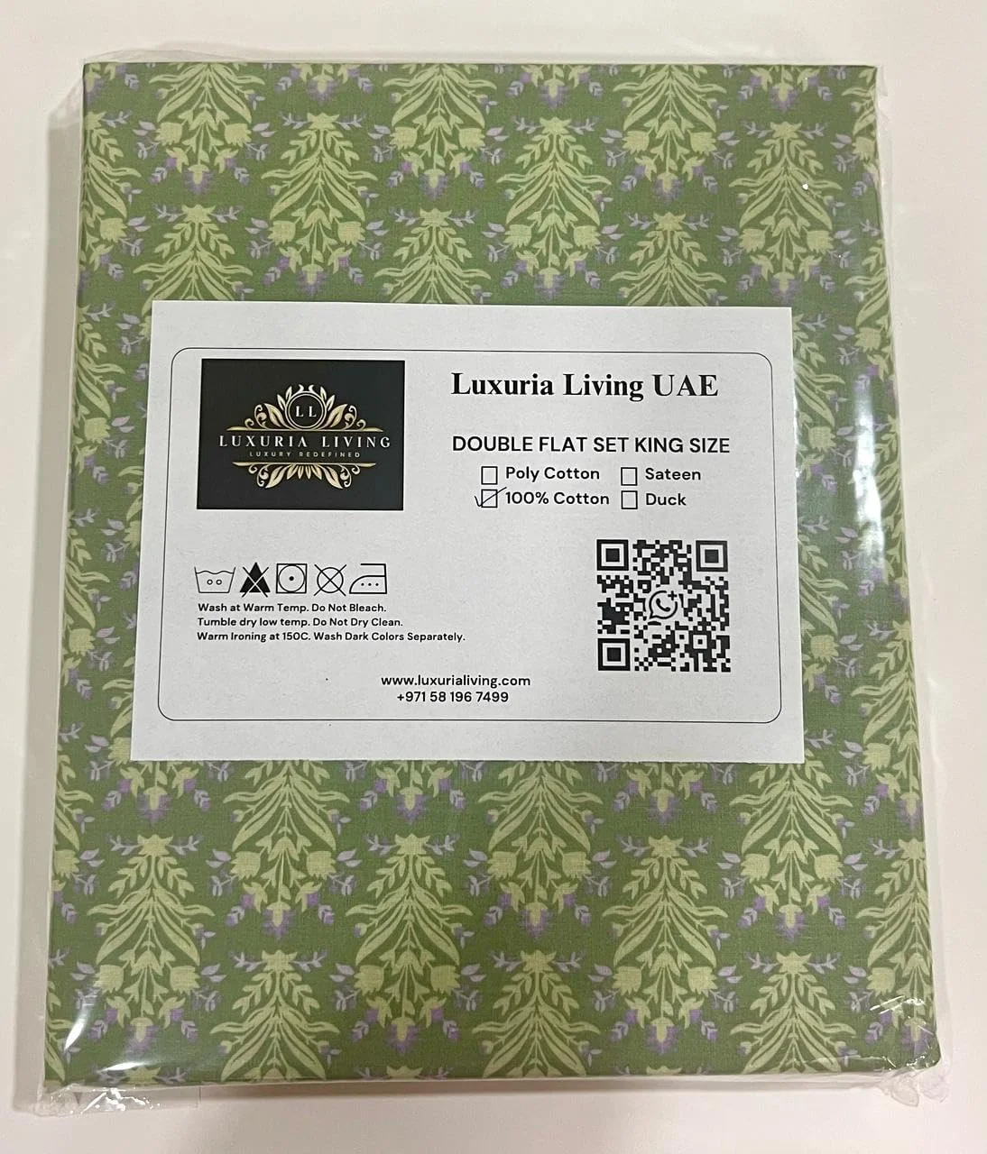 ملحفه تخت دو نفره کینگ سایز Luxuria Living UAE، 100% پنبه، طرح گلدار سبز | ملحفه برای تخت کینگ سایز به همراه 2 روبالشتی ملحفه تخت دو نفره کینگ سایز Luxuria Living UAE، 100% پنبه، طرح گلدار سبز | ملحفه برای تخت کینگ سایز به همراه 2 روبالشتی