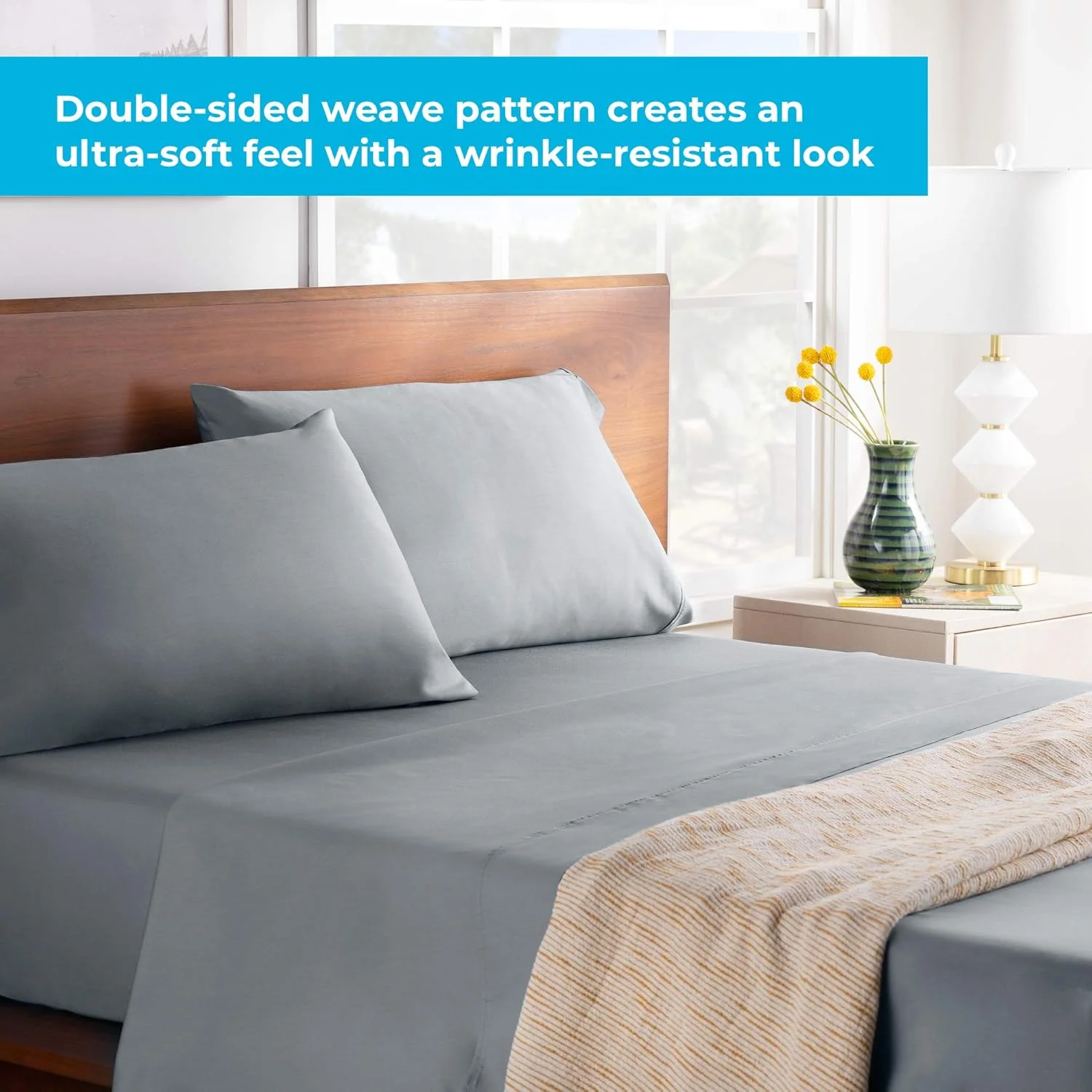 ست ملحفه بسیار نرم با تراکم 600 از ترکیب پنبه و پلی‌استر با عمق زیاد - سایز کوئین - رنگ سنگی