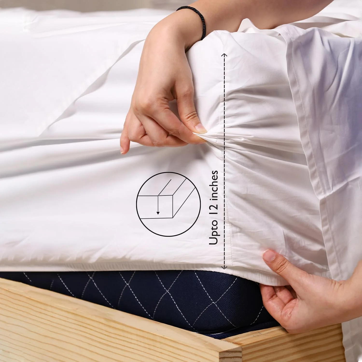 ملحفه کش‌دار کوئین لینن والا، 100% پنبه پرکاله ارگانیک، ملحفه تخت خواب الاستیک بسیار تنفسی با جیب عمیق که تا 40 سانتی متر را پوشش می‌دهد (سفید)، ست 3 تکه (1 ملحفه کش‌دار، 2 روبالشی)