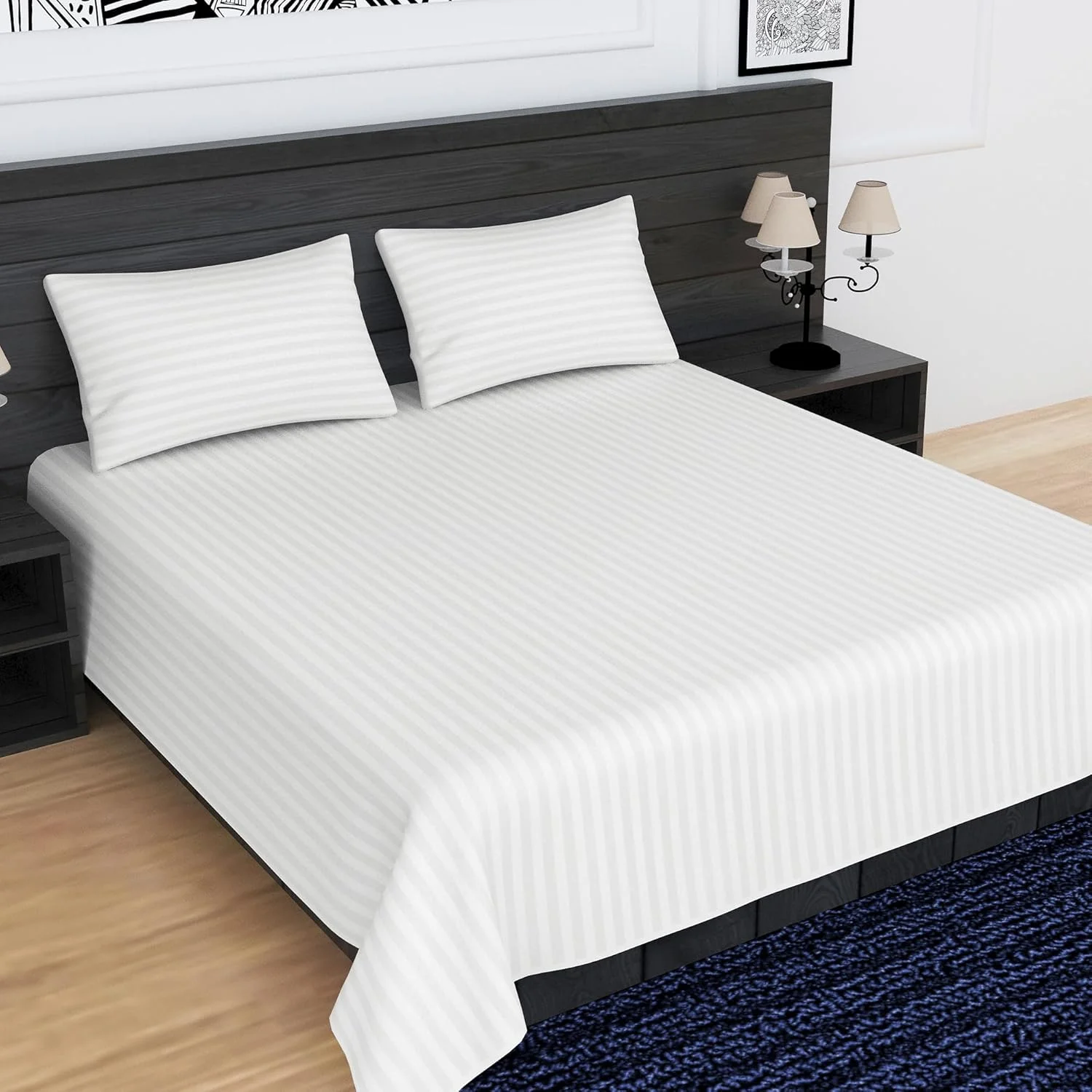 ملحفه تخت تخت فوق العاده نرم پنبه ای 100% ارگانیک لینن والاس، قابل تنفس، راه راه سفید کینگ 280x300 سانتی متر، ست 3 تکه (1 ملحفه تخت، 2 روبالشی) ملحفه تخت تخت فوق العاده نرم پنبه ای 100% ارگانیک لینن والاس، قابل تنفس، راه راه سفید کینگ 280x300 سانتی متر، ست 3 تکه (1 ملحفه تخت، 2 روبالشی)