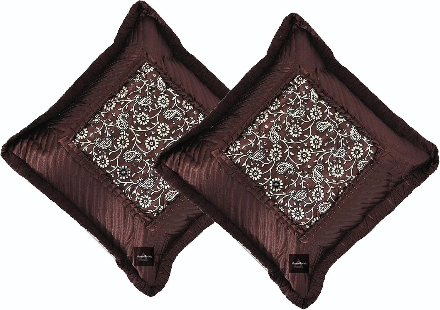 ست ملحفه ساتن طرح طلایی Jaipuri ManavRachit با تراکم 310، مناسب اتاق خواب، هتل، منزل و اتاق نشیمن (ست 8 تکه، قهوه ای طرح جال)