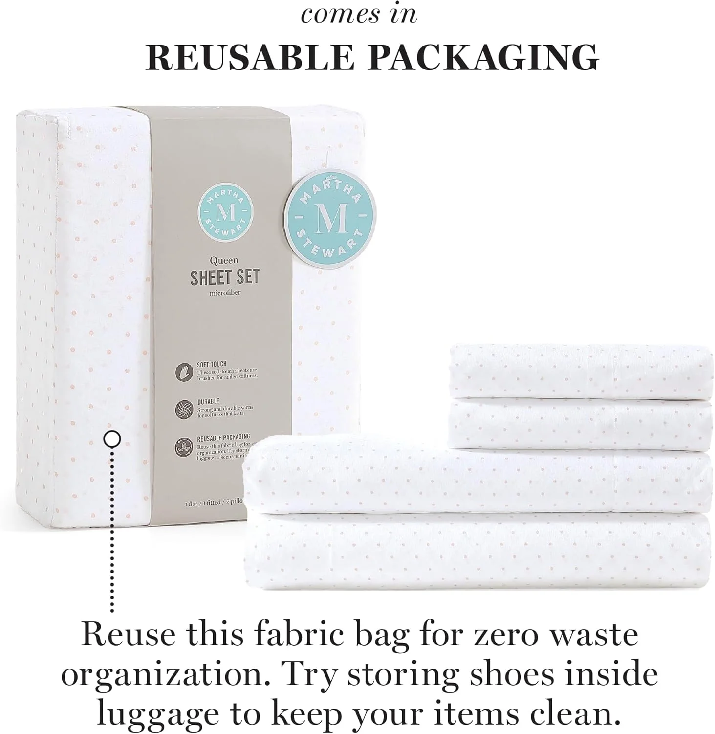 ست ملحفه 4 تکه میکروفایبر فوق العاده نرم مارتا استوارت، مراقبت آسان، ملحفه های راحت با جیب عمیق، 1 ملحفه رو، 1 ملحفه کش دار، 2 روبالشی استاندارد، سایز کوئین، سفید و صورتی سرخ