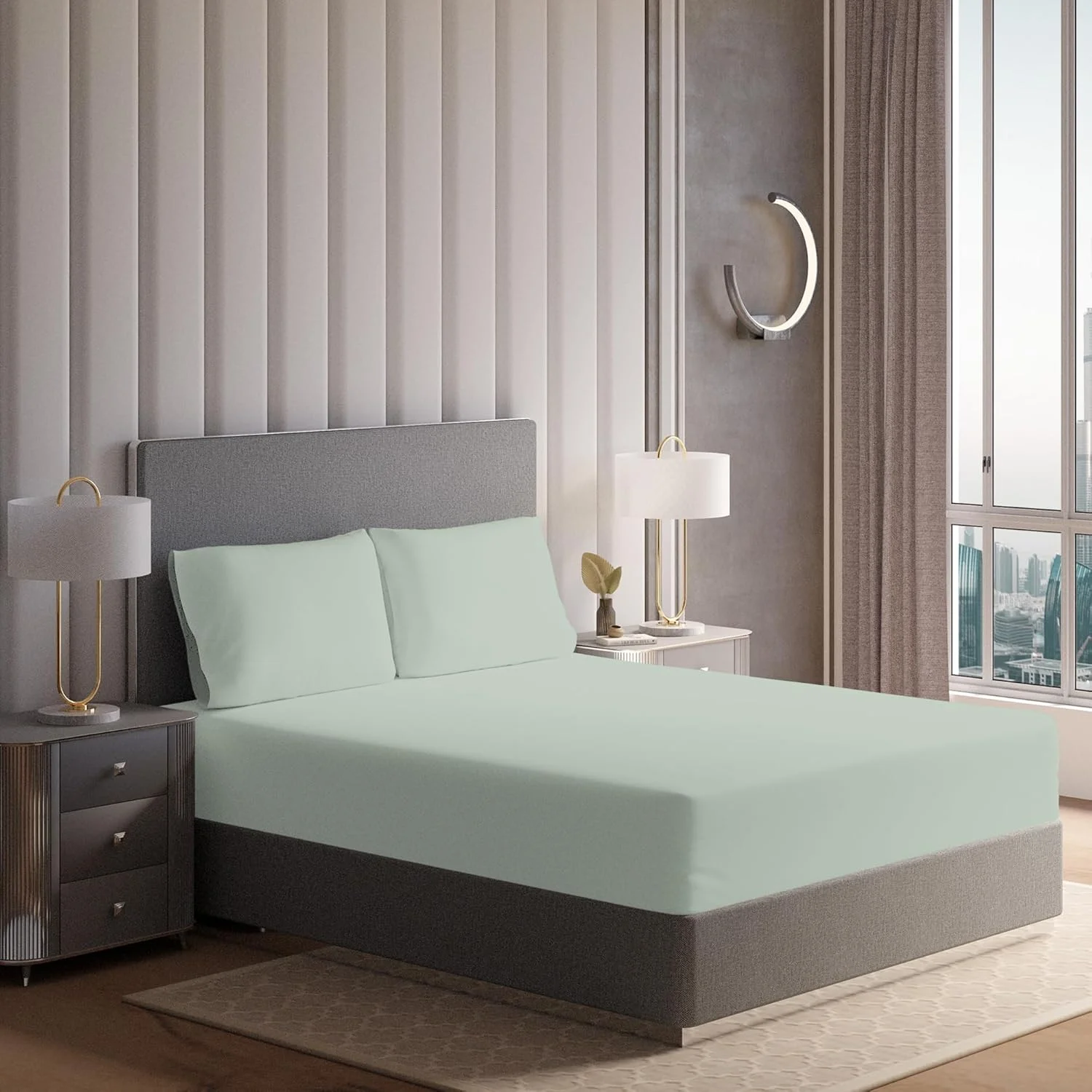 ملحفه کش‌دار پنبه‌ای مناسب تخت یک نفره ۹۰x۲۰۰ سانتی‌متر - سبز ملایم، جیب عمیق ۳۰ سانتی‌متری مناسب تشک ضخیم، پارچه پرکال نرم، خنک و تنفس‌پذیر، ایده‌آل برای آب و هوای گرم، نگهداری آسان و بادوام