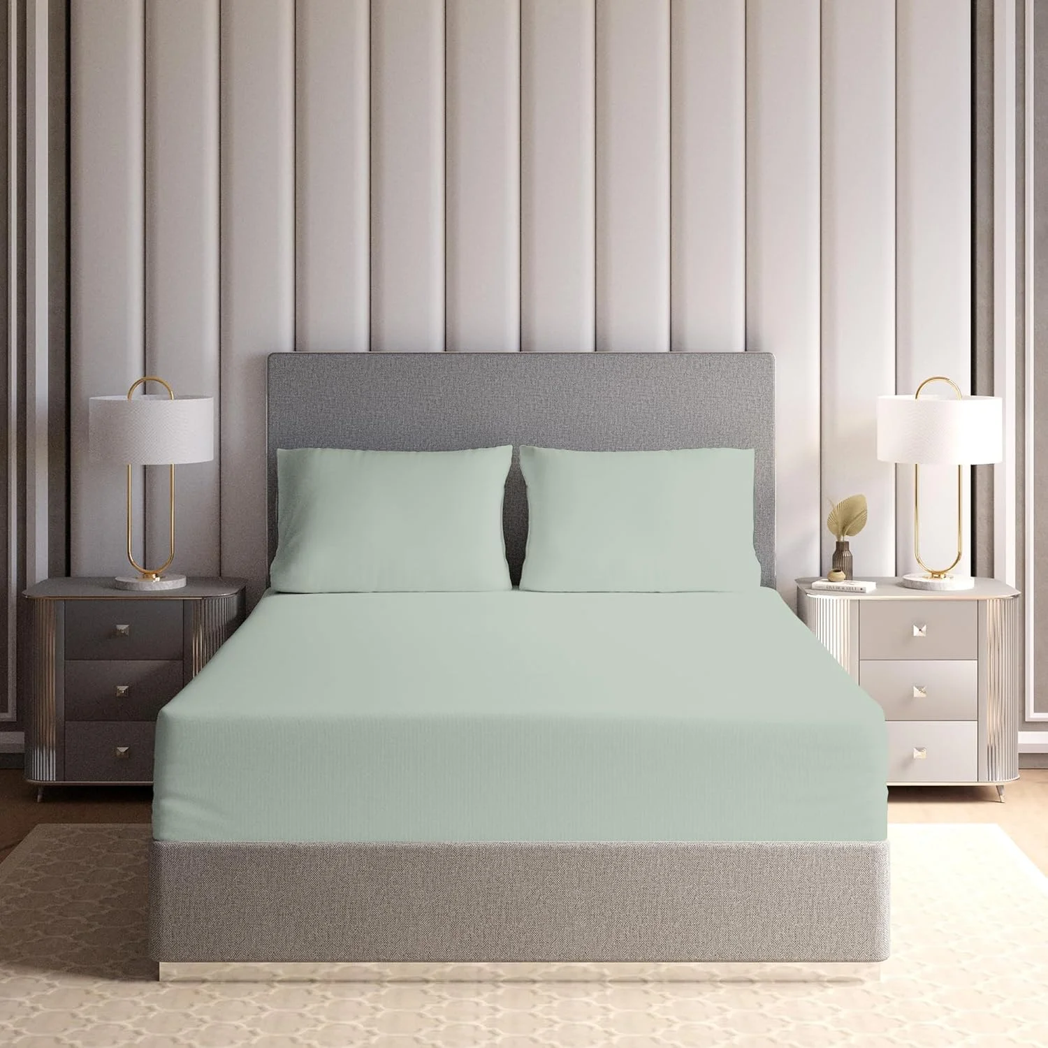 ملحفه کش‌دار پنبه‌ای مناسب تخت یک نفره ۹۰x۲۰۰ سانتی‌متر - سبز ملایم، جیب عمیق ۳۰ سانتی‌متری مناسب تشک ضخیم، پارچه پرکال نرم، خنک و تنفس‌پذیر، ایده‌آل برای آب و هوای گرم، نگهداری آسان و بادوام