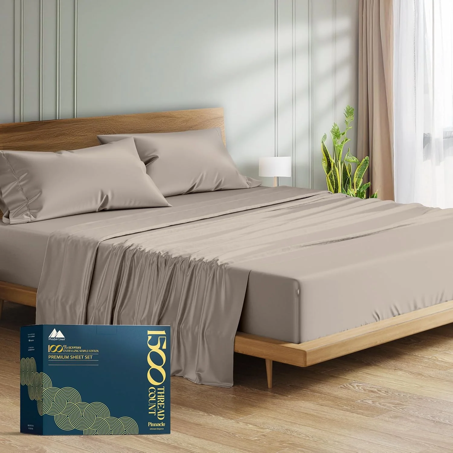 ملحفه کالیفرنیا کینگ سایز از جنس 100% پنبه مصری میفر - ست ملحفه 4 تکه لوکس، نرم، خنک کننده، بافت ساتن با عمق 17 اینچ - رنگ Taupe ملحفه کالیفرنیا کینگ سایز از جنس 100% پنبه مصری میفر - ست ملحفه 4 تکه لوکس، نرم، خنک کننده، بافت ساتن با عمق 17 اینچ - رنگ Taupe