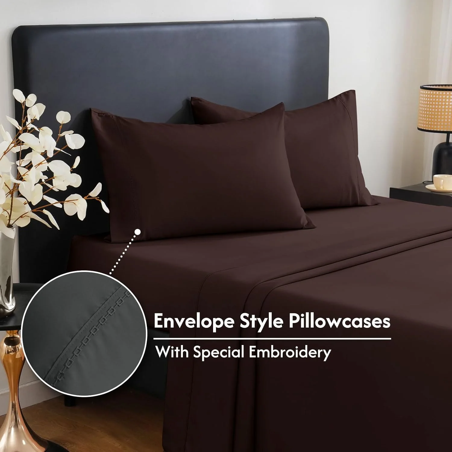 ست ملحفه تخت خواب تنفسی MCO - ملحفه های ریون ساخته شده از بامبو - ست ملافه خنک با جیب عمیق 16 اینچی (4 تکه، کینگ، قهوه ای شکلاتی)