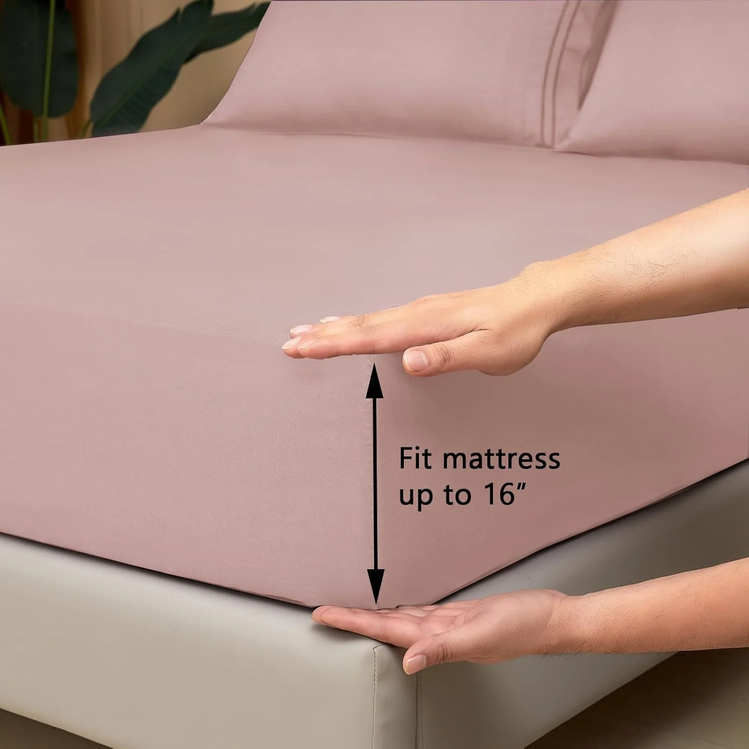 ست ملحفه سایز کوئین Mejoroom - ملحفه و روبالشتی های لوکس 1800 - ملحفه کش دار با عمق زیاد، نرم، قابل تنفس، مقاوم در برابر چروک و محو شدن - 4 تکه (کوئین، صورتی دودی)