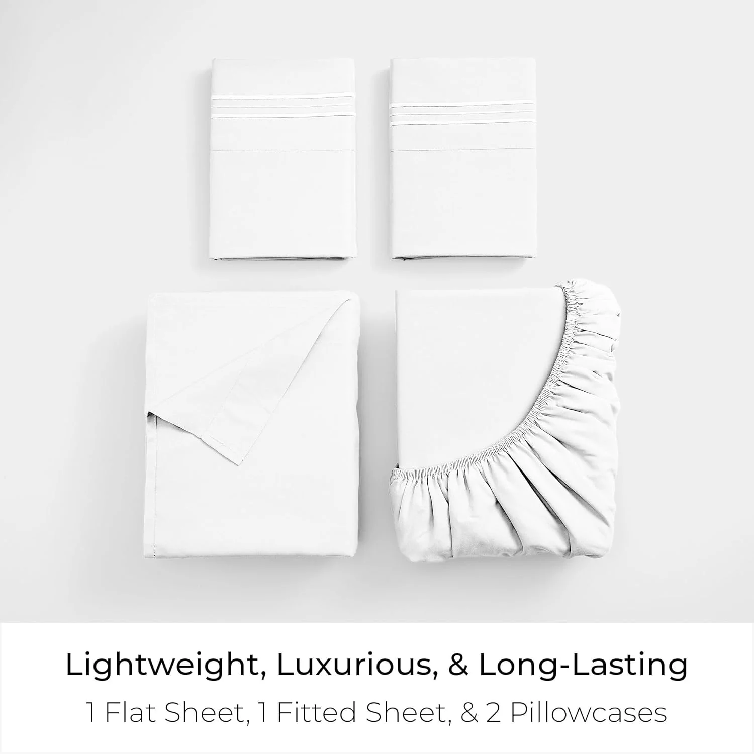 ست ملحفه تخت خواب ملانی - میکروفیبر برس خورده 1800 - مقاوم در برابر چروک، محو شدن و لکه - ضد حساسیت - 4 تکه (کینگ، سفید)