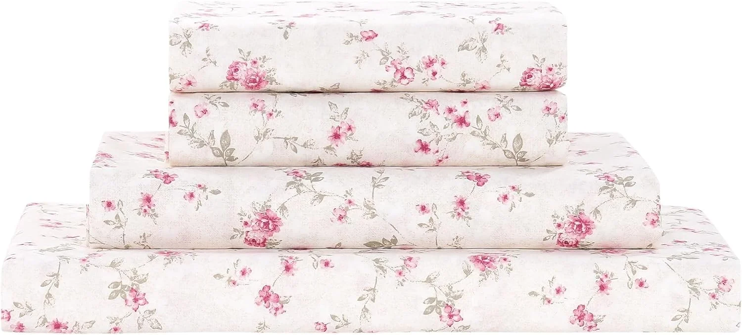 ست ملحفه و روبالشتی 4 تکه طرح دار مدرن ترِدز، بسیار نرم، مناسب برای تشک های با عمق زیاد تا 40 سانتیمتر - طرح کشمیر رز کینگ سایز