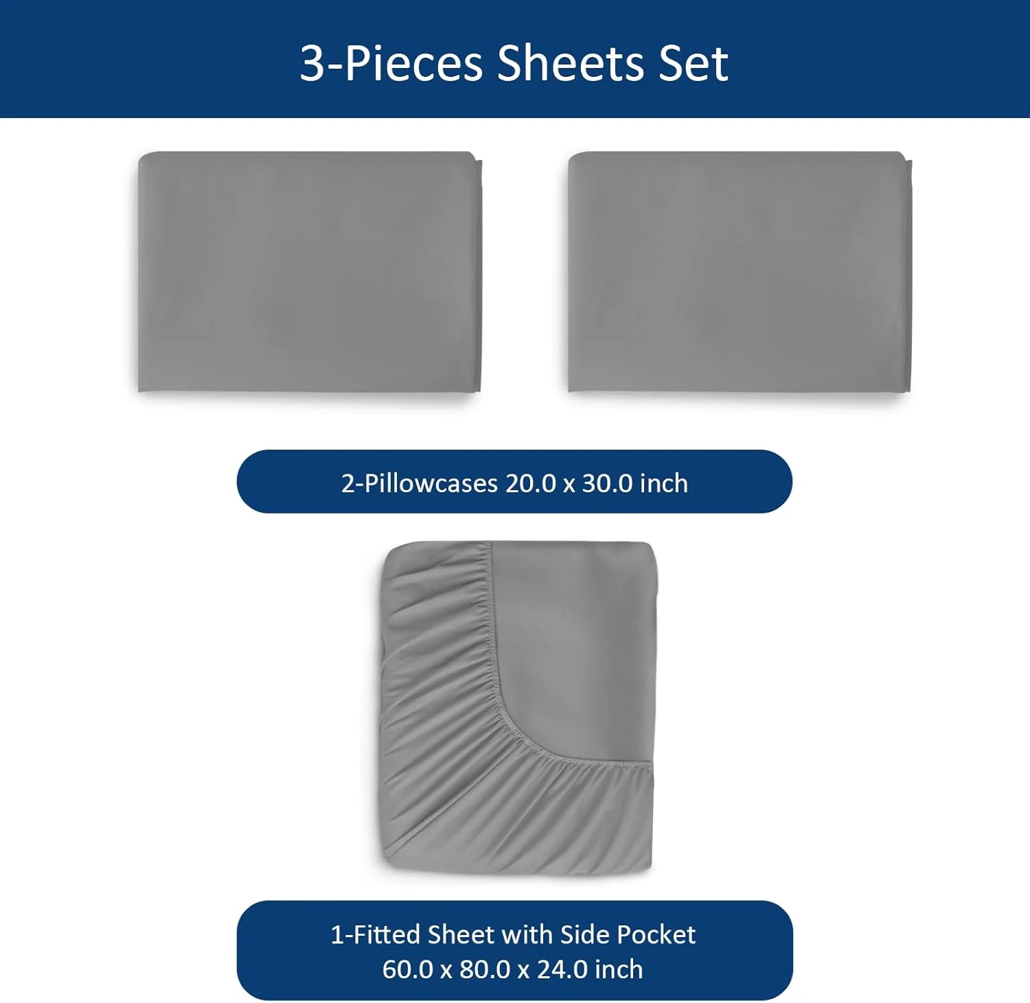 ست ملحفه های بسیار عمیق مونسی برای تشک بادی سایز کویین - ملحفه های سایز کویین با عمق زیاد - ملحفه با جیب کناری - مناسب برای تشک بادی با ارتفاع 16 تا 24 اینچ (خاکستری)